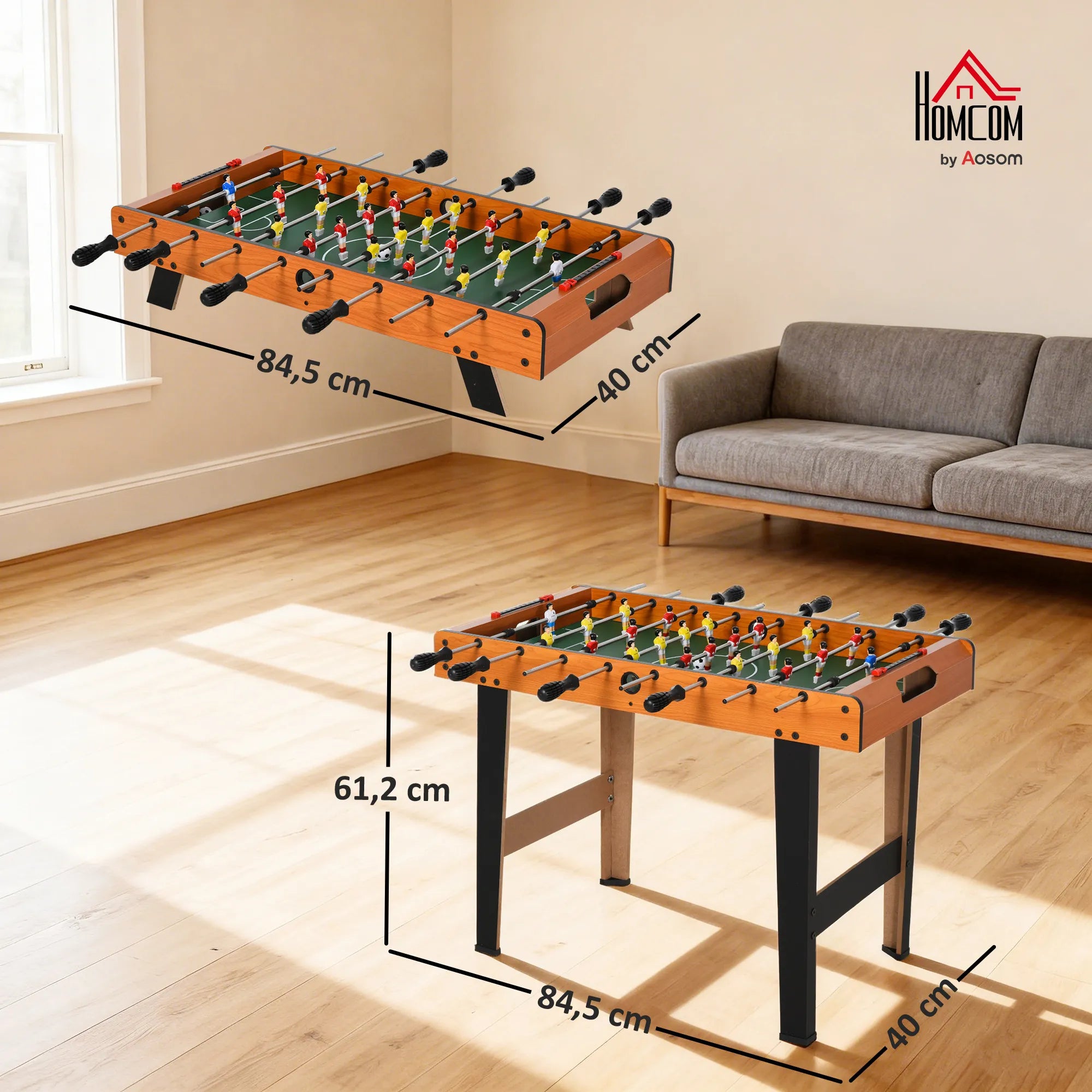 Stalo futbolas su nerūdijančio plieno strypais, nuo 12 metų, 84,5 x 40 x 61,2 cm, natūralaus medžio spalvos