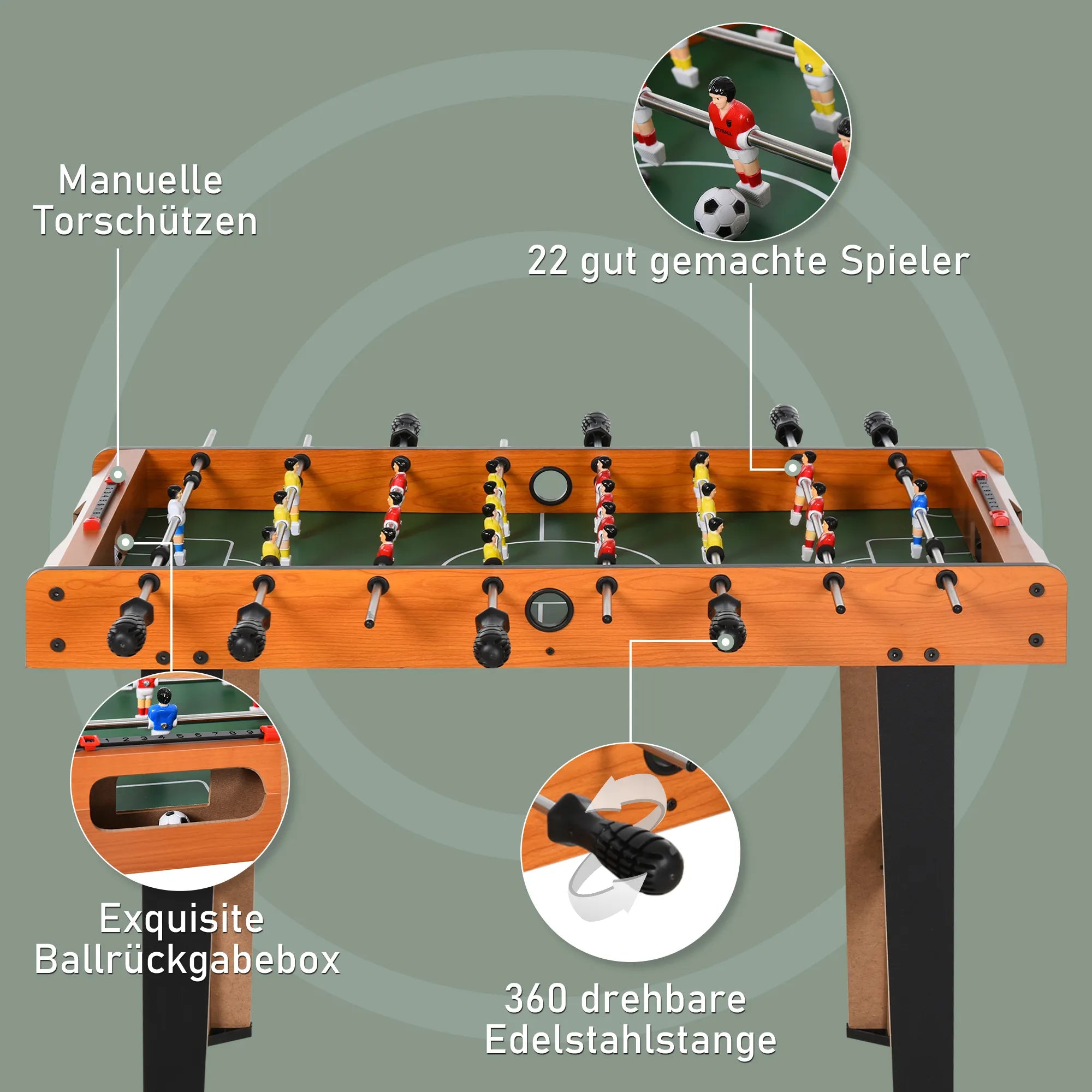 Stalo futbolas su nerūdijančio plieno strypais, nuo 12 metų, 84,5 x 40 x 61,2 cm, natūralaus medžio spalvos