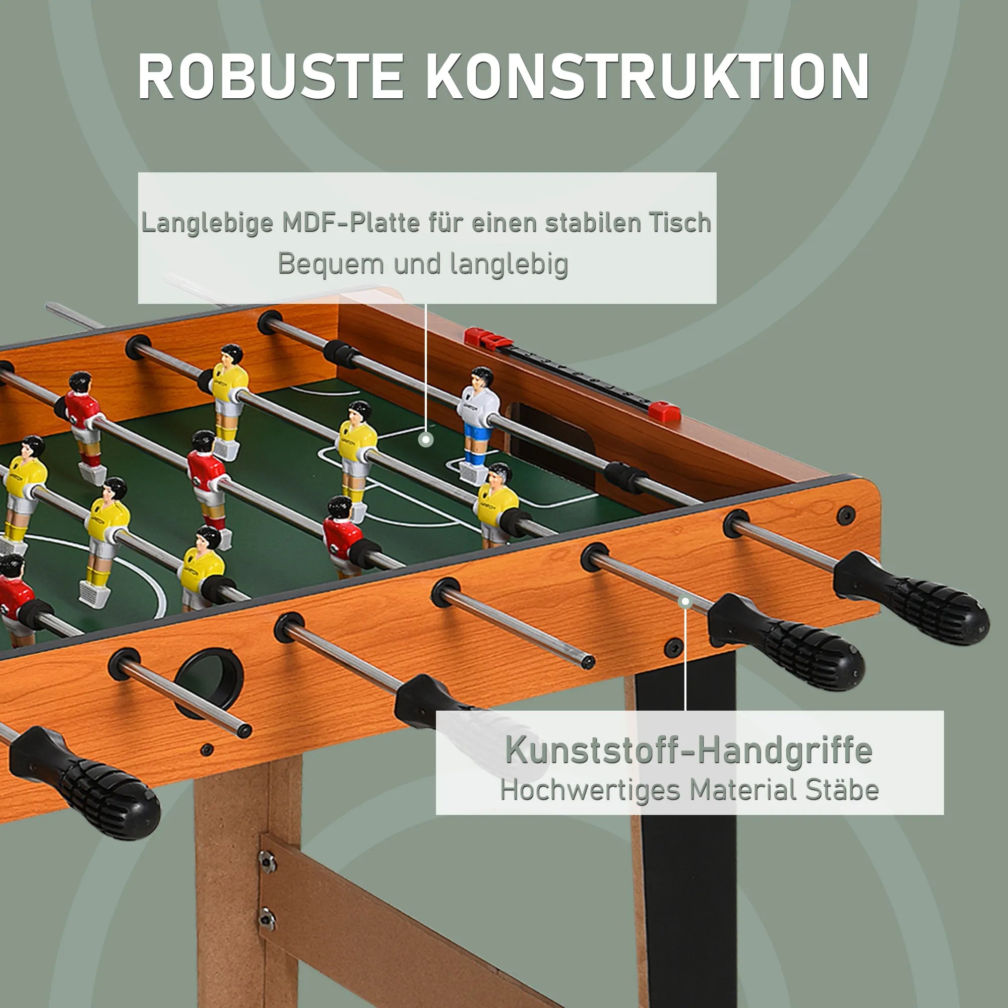 Stalo futbolas su nerūdijančio plieno strypais, nuo 12 metų, 84,5 x 40 x 61,2 cm, natūralaus medžio spalvos