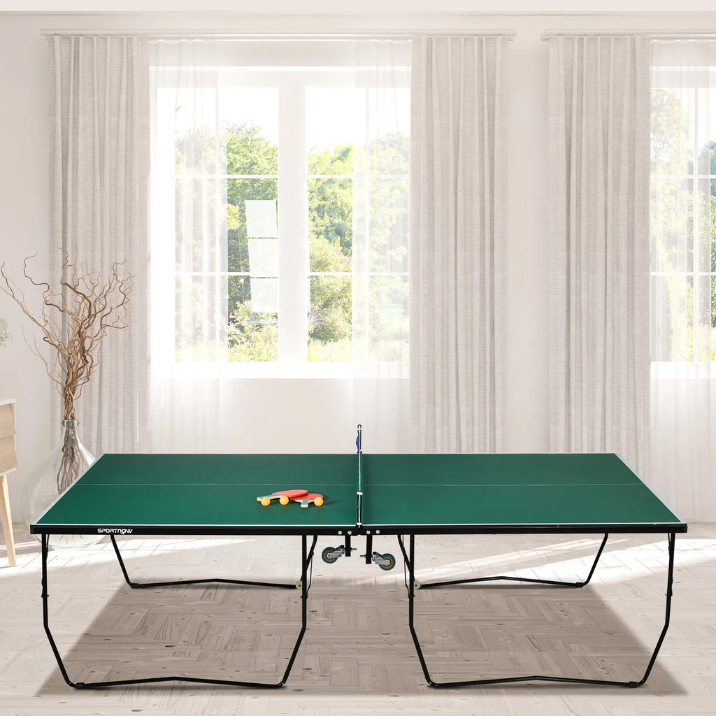 Stalo teniso stalas Stalo teniso rinkinys, sulankstomas, 8 ratukai, su raketėmis ir kamuoliukais, 274 cm x 152,5 cm x 76 cm, žalias