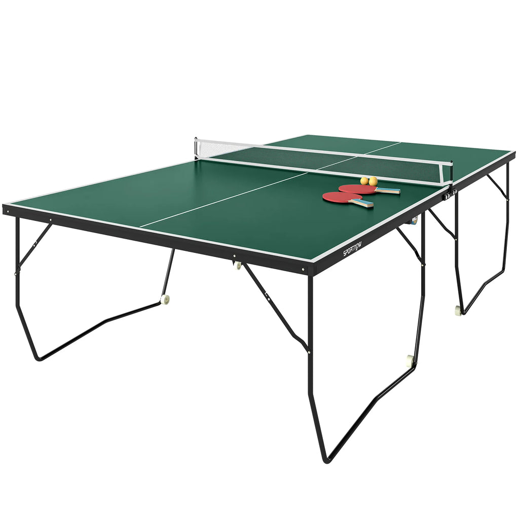 Stalo teniso stalas Stalo teniso rinkinys, sulankstomas, 8 ratukai, su raketėmis ir kamuoliukais, 274 cm x 152,5 cm x 76 cm, žalias