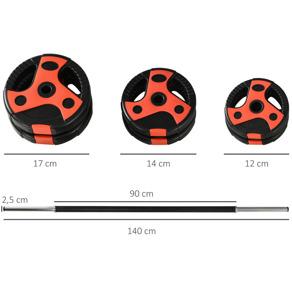 Štangos rinkinys 20 kg 2 x 5kg, 2 x 2,5kg, 2 x 1,25kg su reguliuojamais svoriais