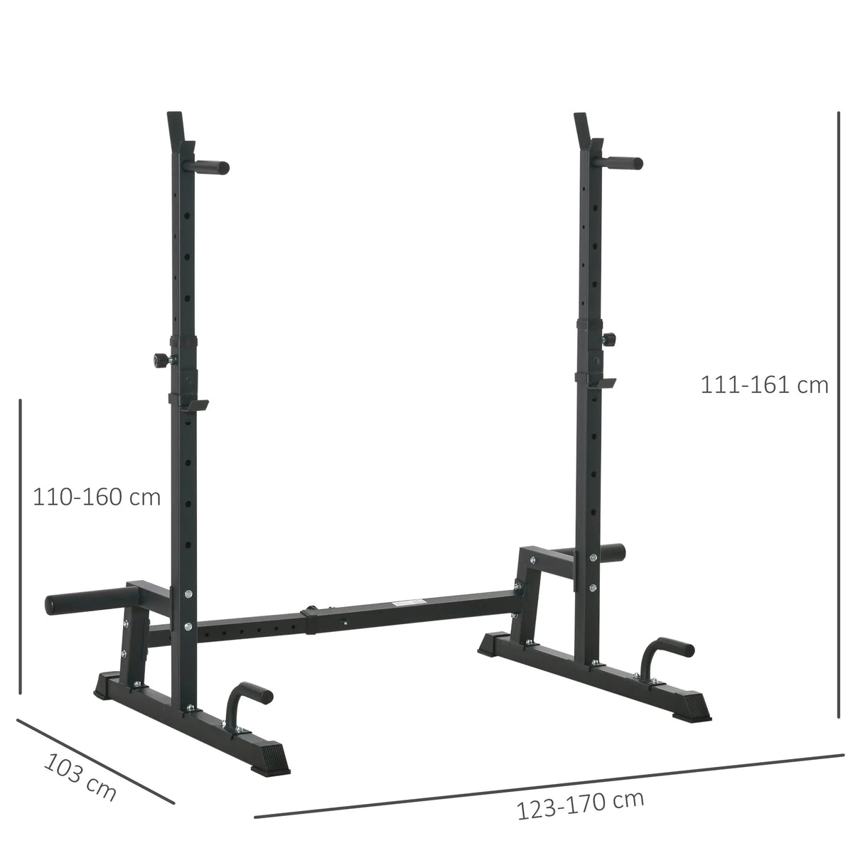 Štangos stovo matmenų schema: aukštis 110–160 cm, plotis iki 170 cm
