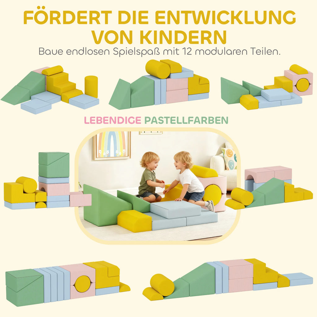 Statybiniai blokeliai 3D Foam, 12 vnt., vaikams nuo 3 metų, spalvoti