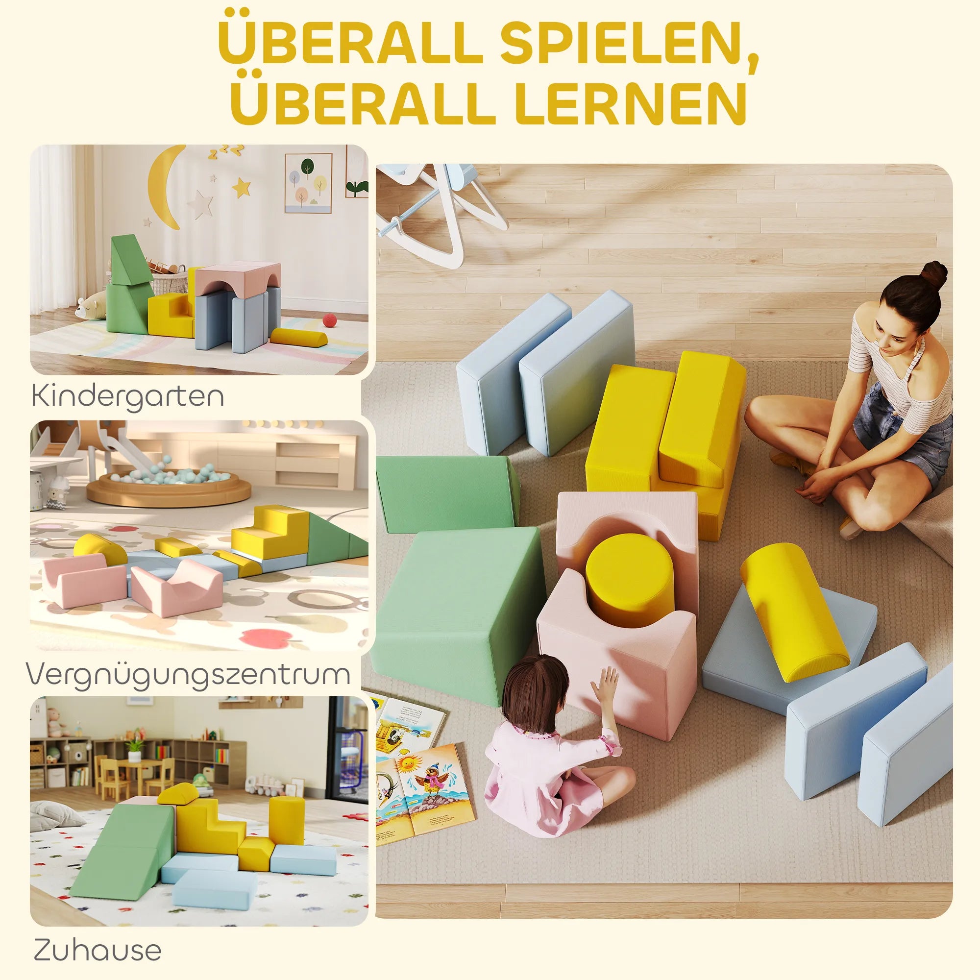 Statybiniai blokeliai 3D Foam, 12 vnt., vaikams nuo 3 metų, spalvoti