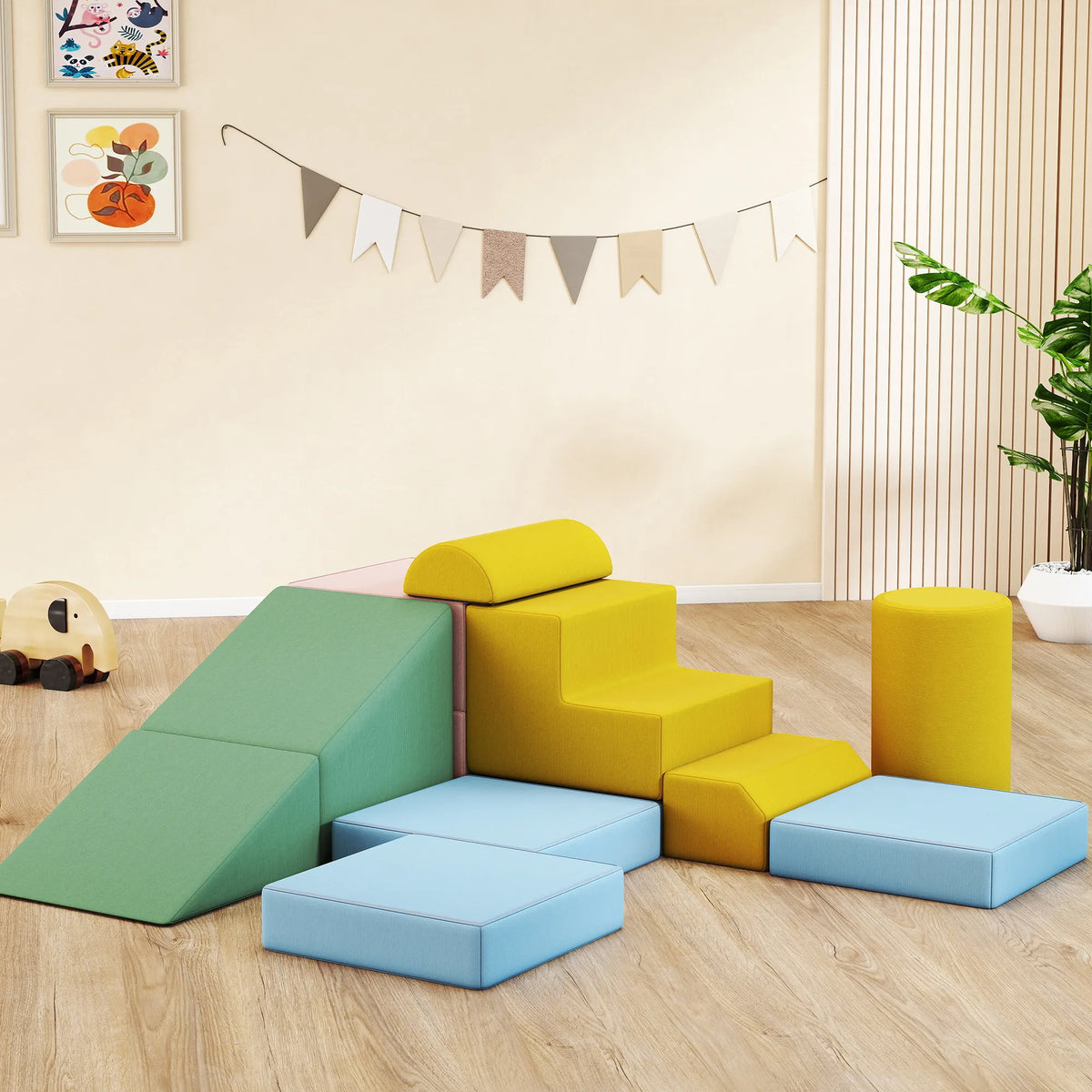 Statybiniai blokeliai 3D Foam, 12 vnt., vaikams nuo 3 metų, spalvoti