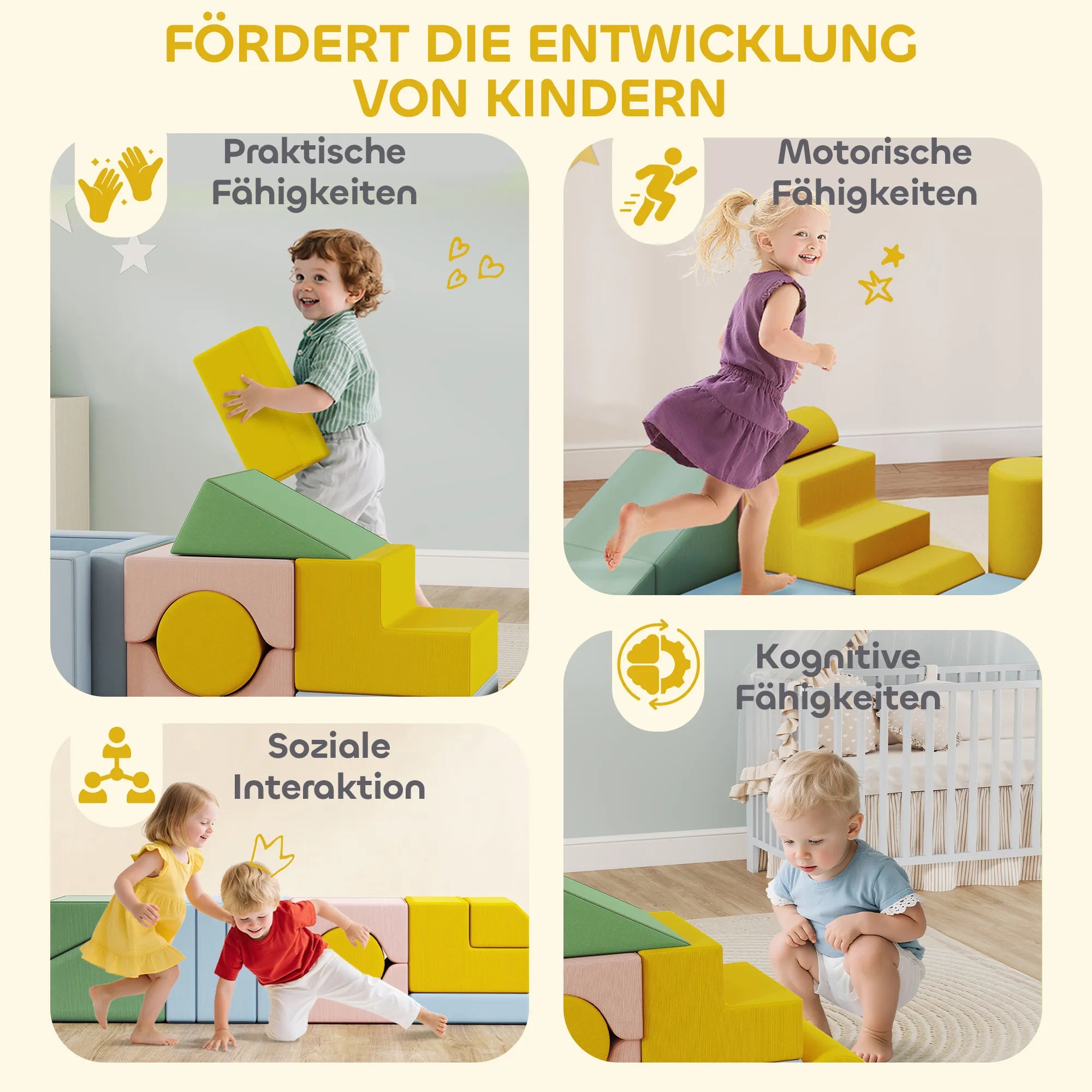 Statybiniai blokeliai 3D Foam, 12 vnt., vaikams nuo 3 metų, spalvoti