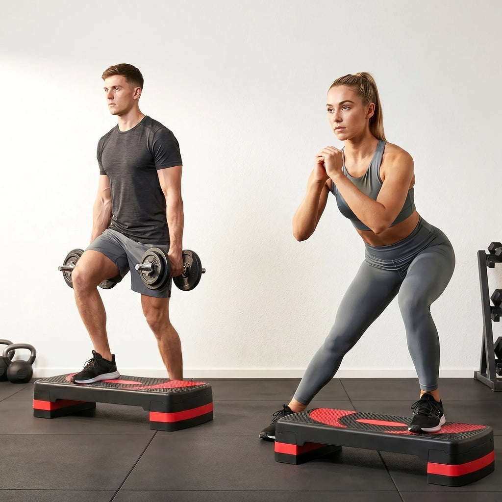 Step platforma reguluojamo aukščio, iki 150 kg, juoda su raudona