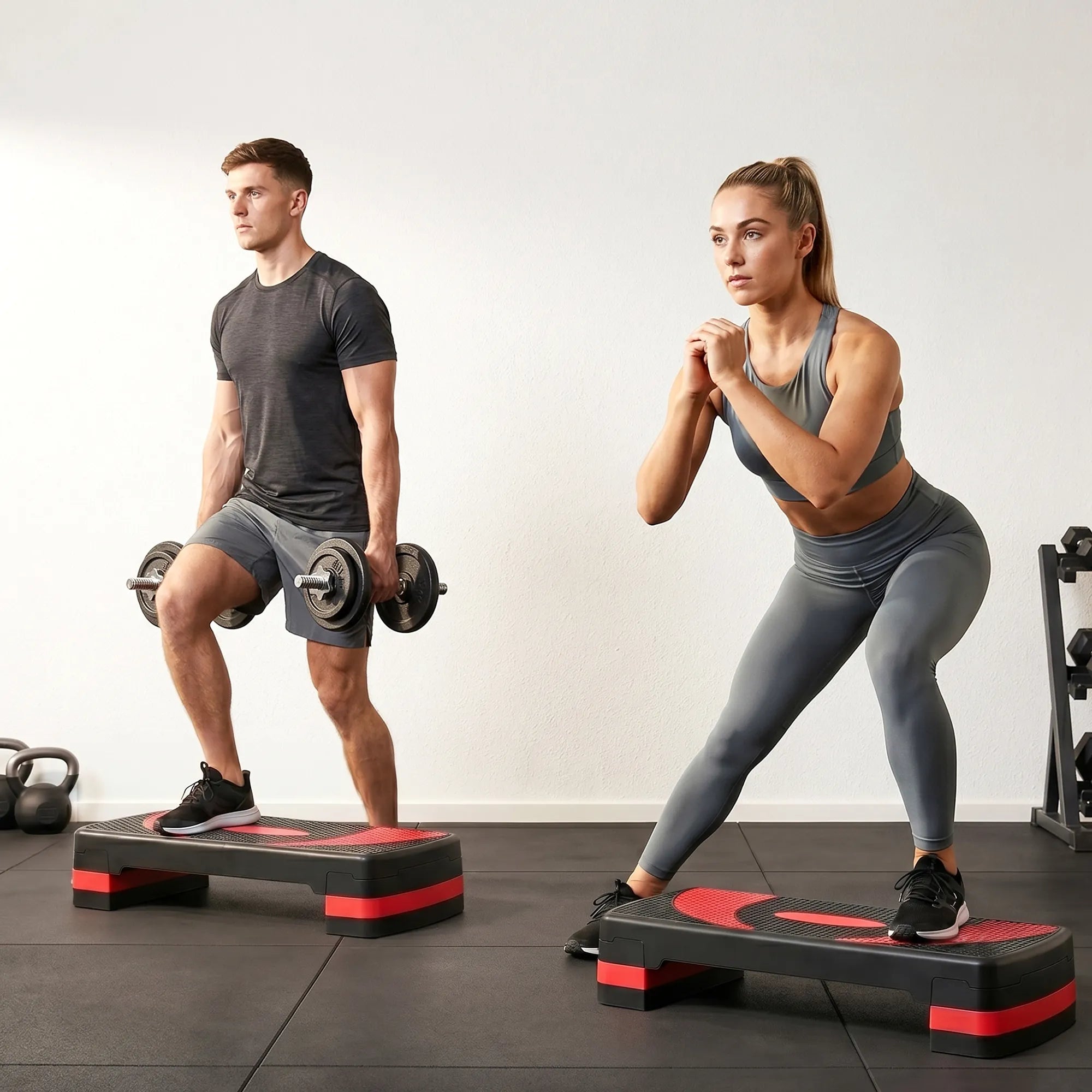 Step platforma reguluojamo aukščio, iki 150 kg, juoda su raudona