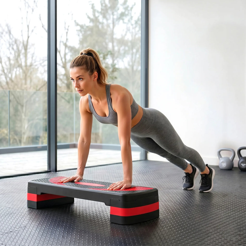 Step platforma reguluojamo aukščio, iki 150 kg, juoda su raudona