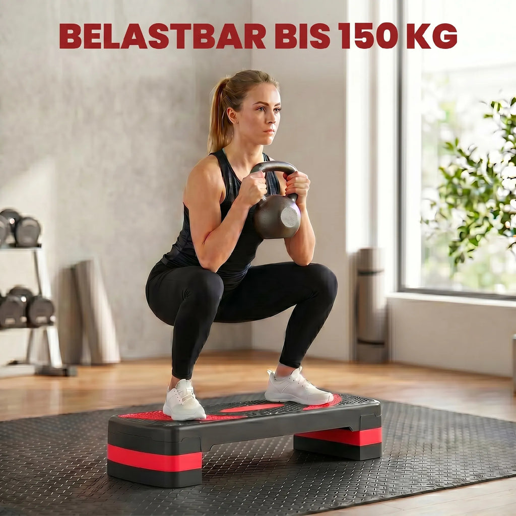 Step platforma reguluojamo aukščio, iki 150 kg, juoda su raudona