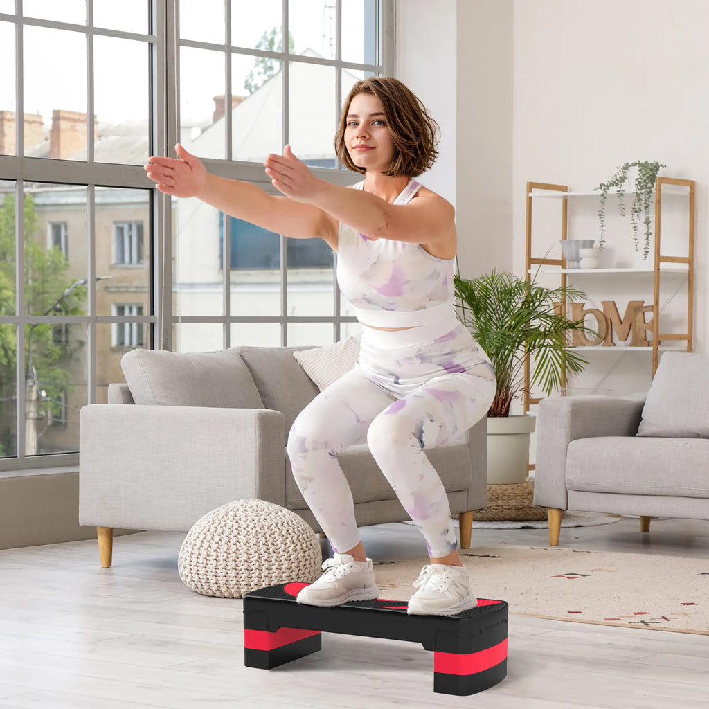 Step platforma reguluojamo aukščio, iki 150 kg, juoda su raudona