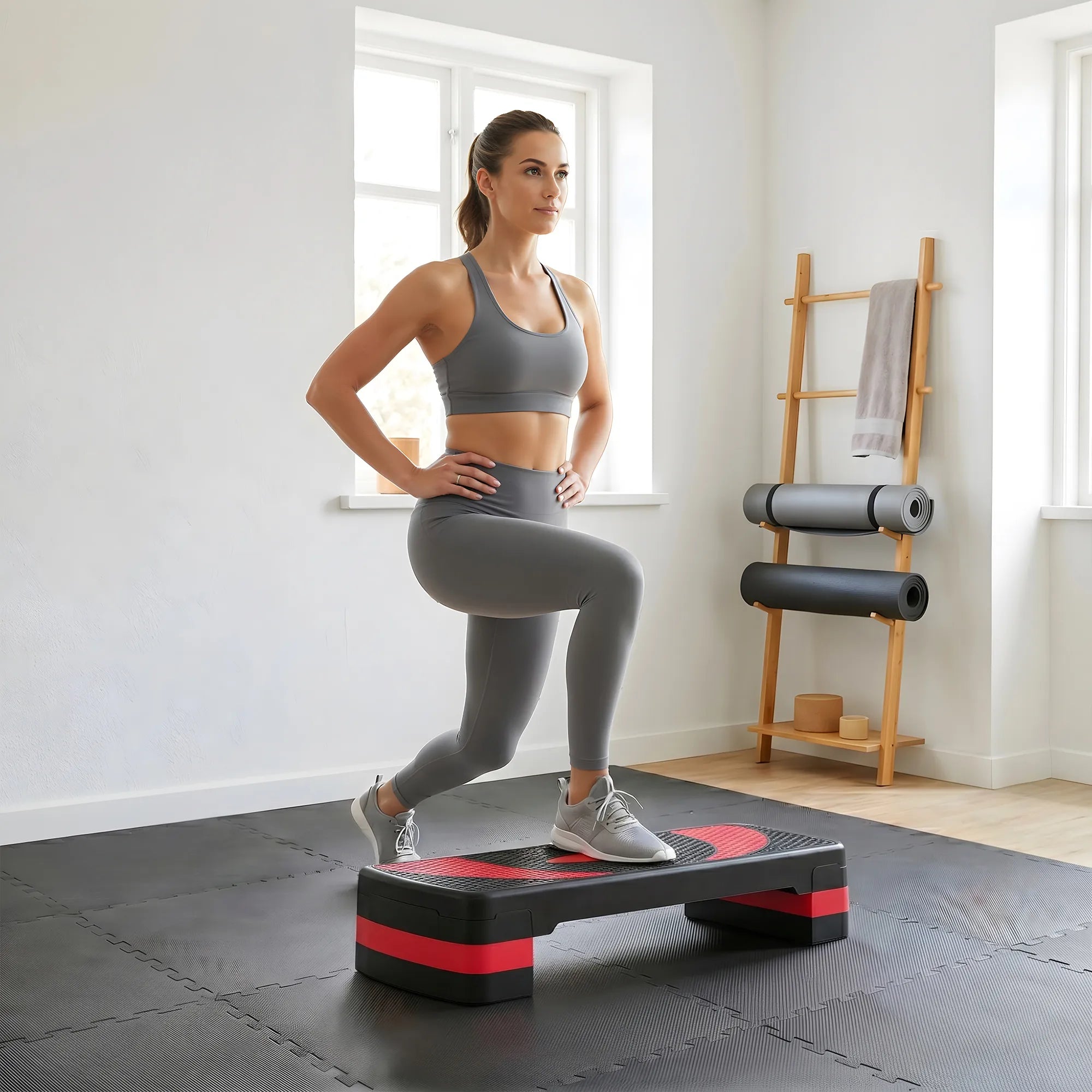 Step platforma reguluojamo aukščio, iki 150 kg, juoda su raudona