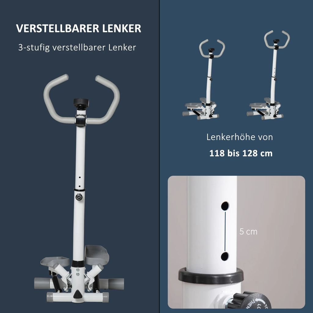 Steperis su LCD ekranu ir reguliuojama rankena, iki 100 kg, baltas/pilkas