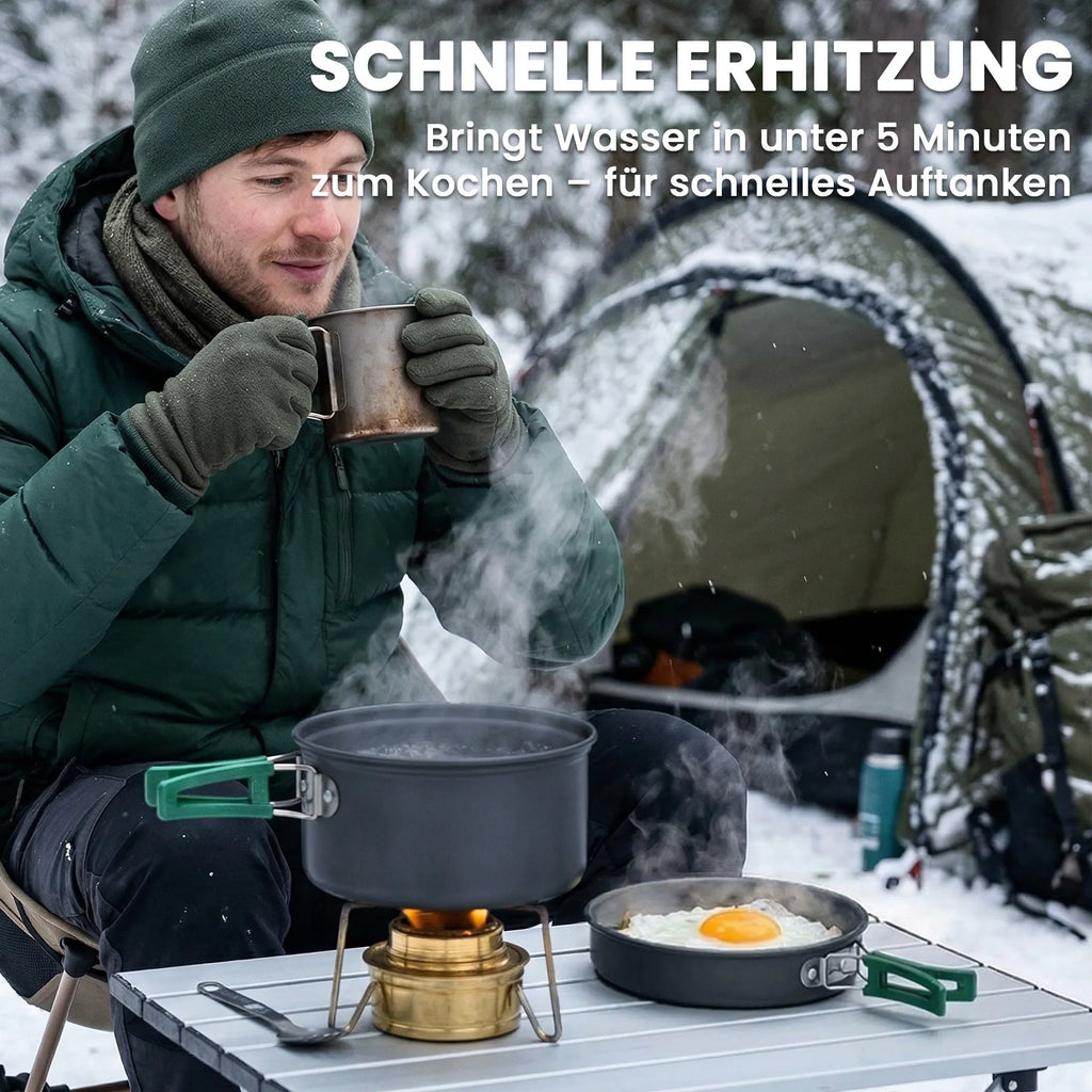 Stovyklavimo indų rinkinys 8 dalių aliuminis kompaktiškas pilkas