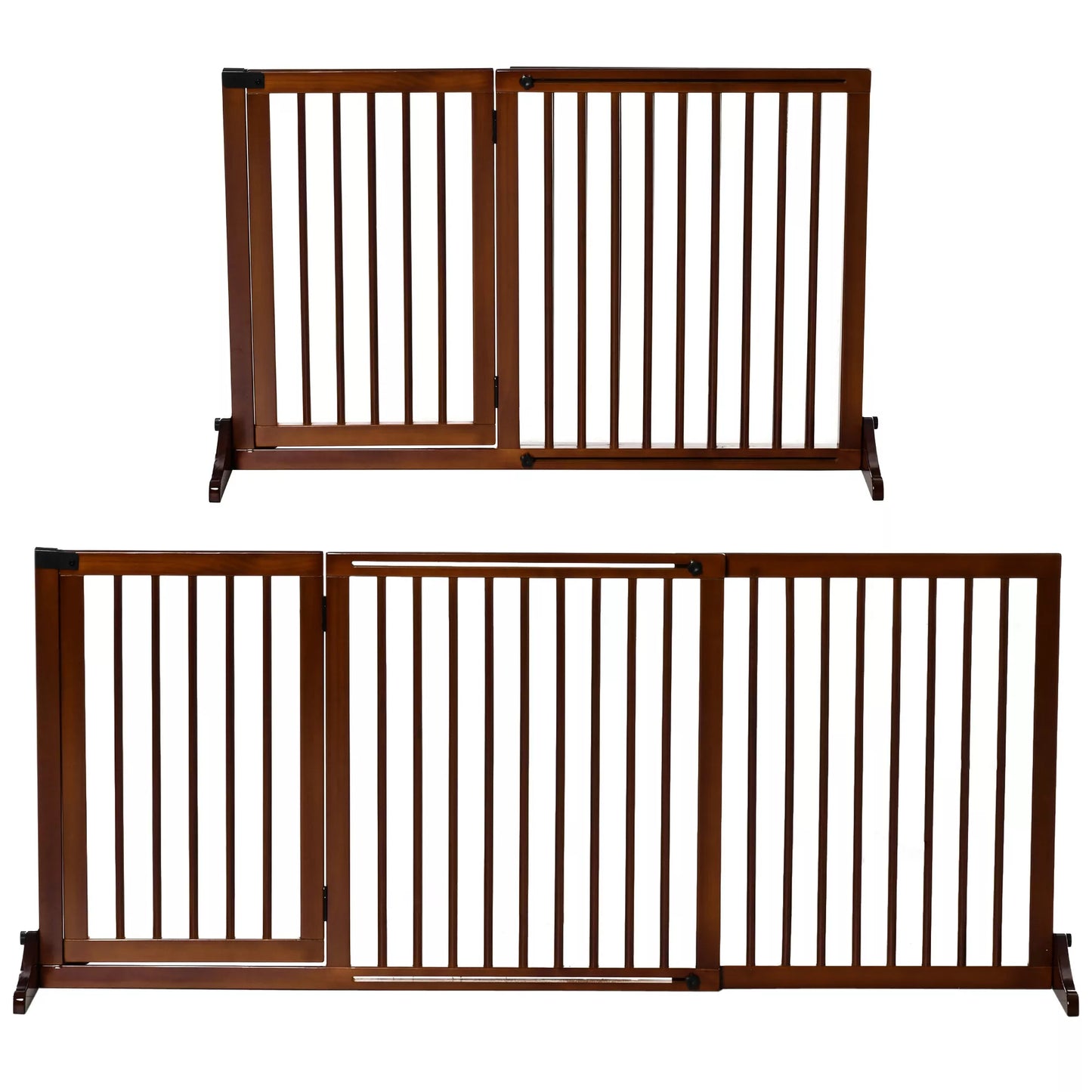 Apsaugos barjeras šunims, durų apsaugos grotelės, apsauginės medinės grotelės, laisvai pastatomos šunų grotelės su durelėmis, šunų blokavimo grotelės, konfigūruojamos grotelės židiniui ir krosnelei, rudos spalvos, 113-166 x 36 x 71 cm