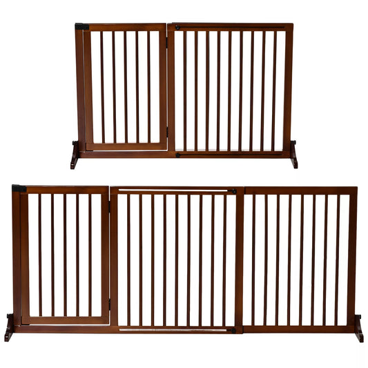 Apsaugos barjeras šunims, durų apsaugos grotelės, apsauginės medinės grotelės, laisvai pastatomos šunų grotelės su durelėmis, šunų blokavimo grotelės, konfigūruojamos grotelės židiniui ir krosnelei, rudos spalvos, 113-166 x 36 x 71 cm