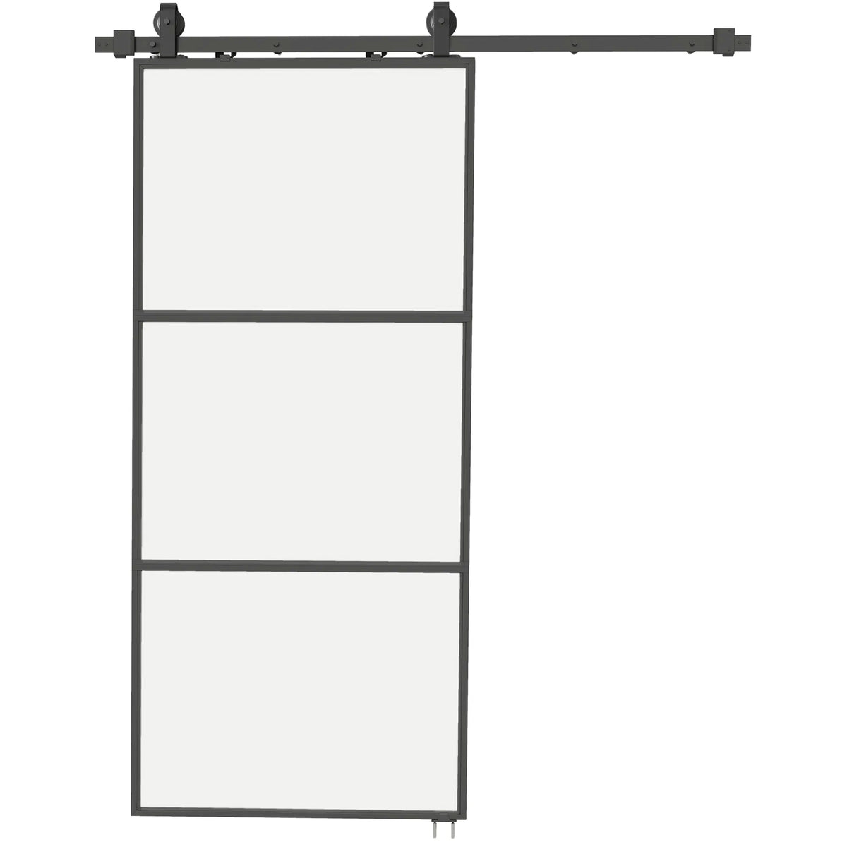 Stumdomosios durys su matiniu stiklu, bėgelių sistema, 91,4 x 203,2 cm, juodos