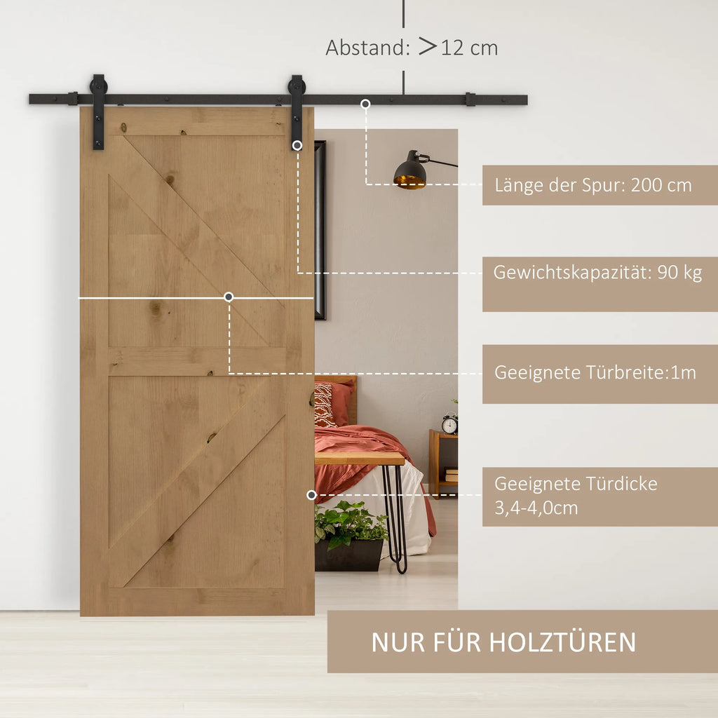 Stumdomų durų bėgelių sistema, iki 90 kg, 200 cm, juoda