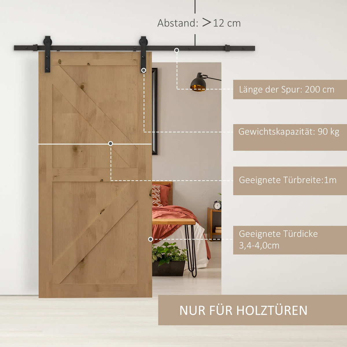 Stumdomų durų bėgelių sistema, iki 90 kg, 200 cm, juoda