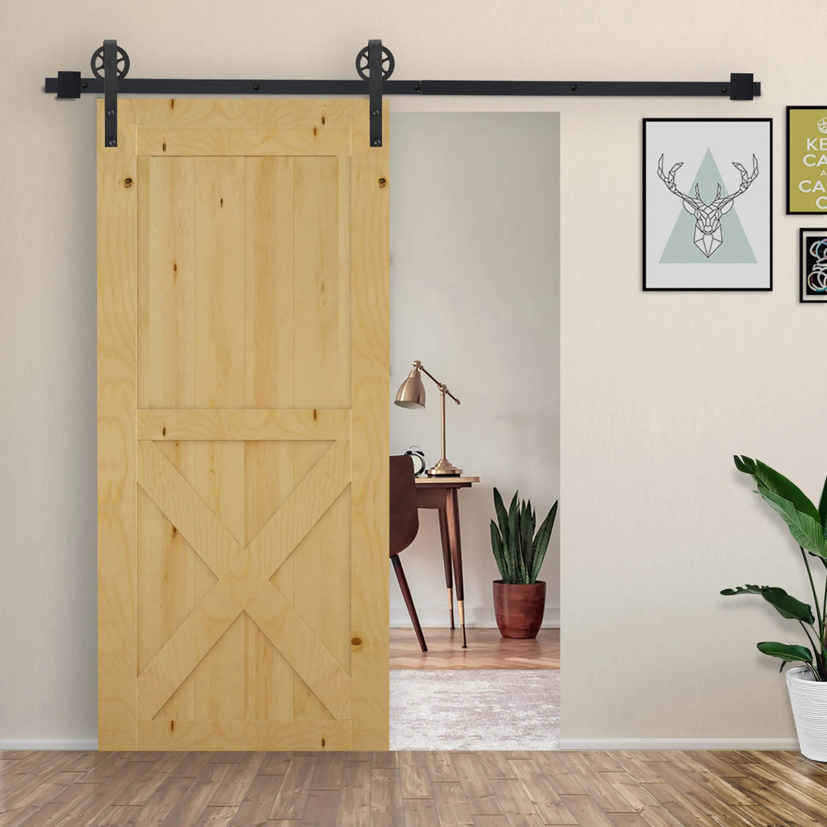 Stumdomų durų mechanizmas, industrinio stiliaus, iki 90 kg, juodas, 200 cm