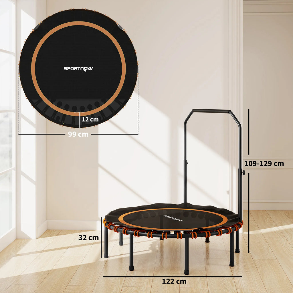 Fitness batutas su reguliuojamu turėklu, sportinis batutas naudoti viduje ir lauke, plienas, plastikas, oranžinis