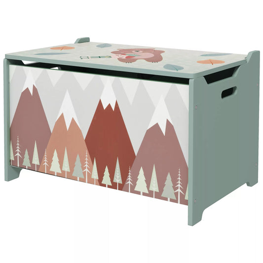 Sandeliukų dėžė, žaislų skrynia, atlenkiamas dangtis, mielas dizainas, žalias