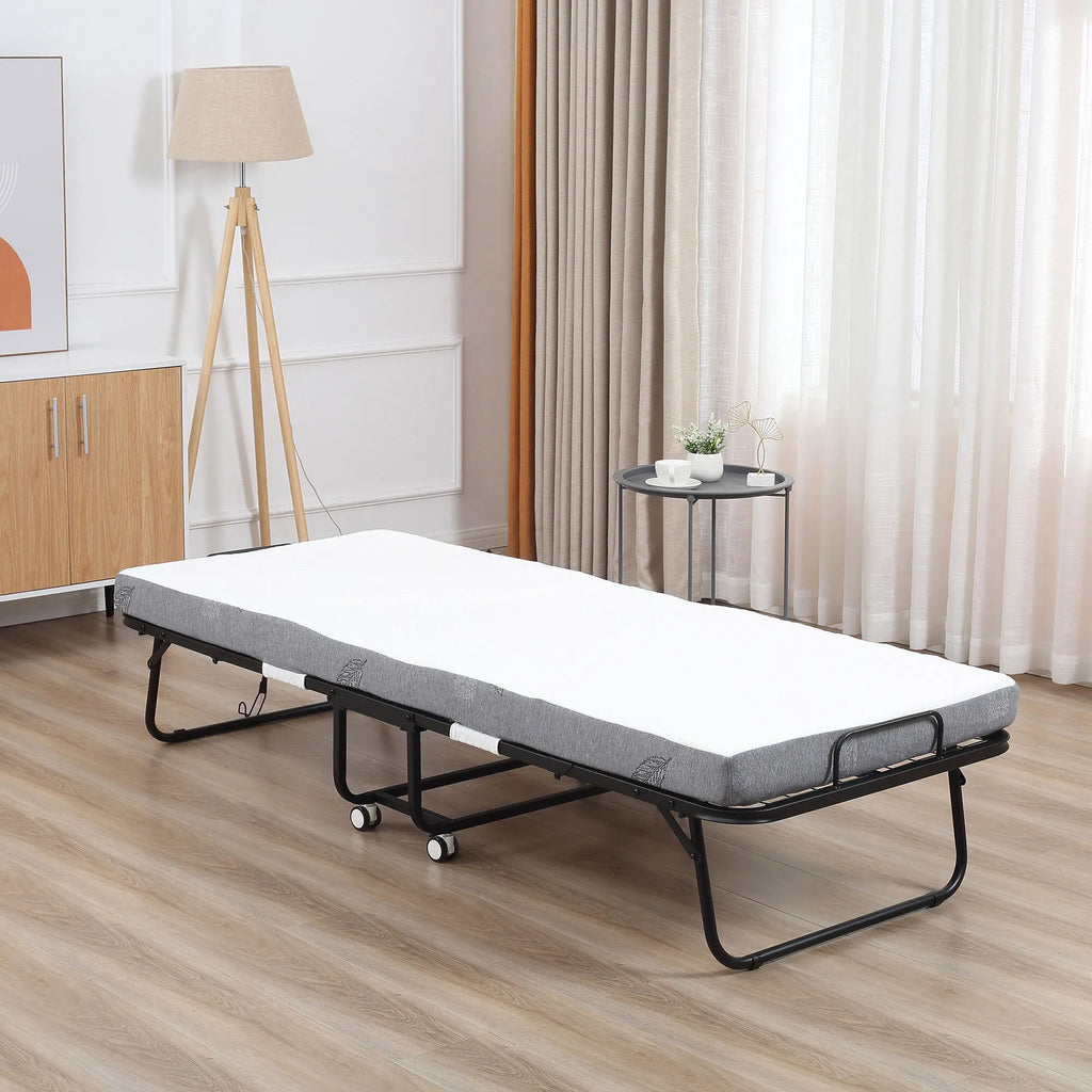 Sudedama lova 80x200 cm su čiužiniu iki 150 kg, balta/juoda