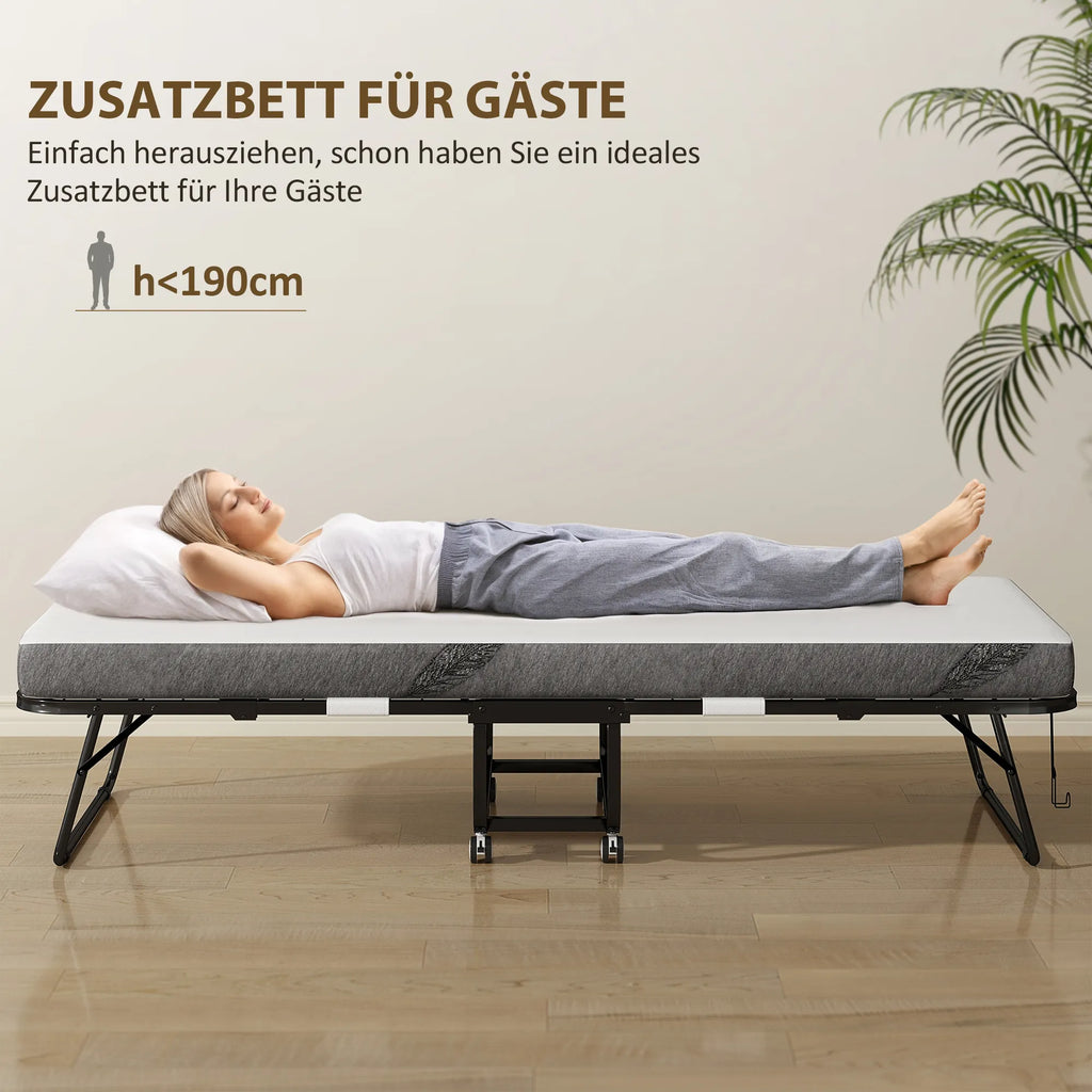 Sudedama lova 80x200 cm su čiužiniu iki 150 kg, balta/juoda