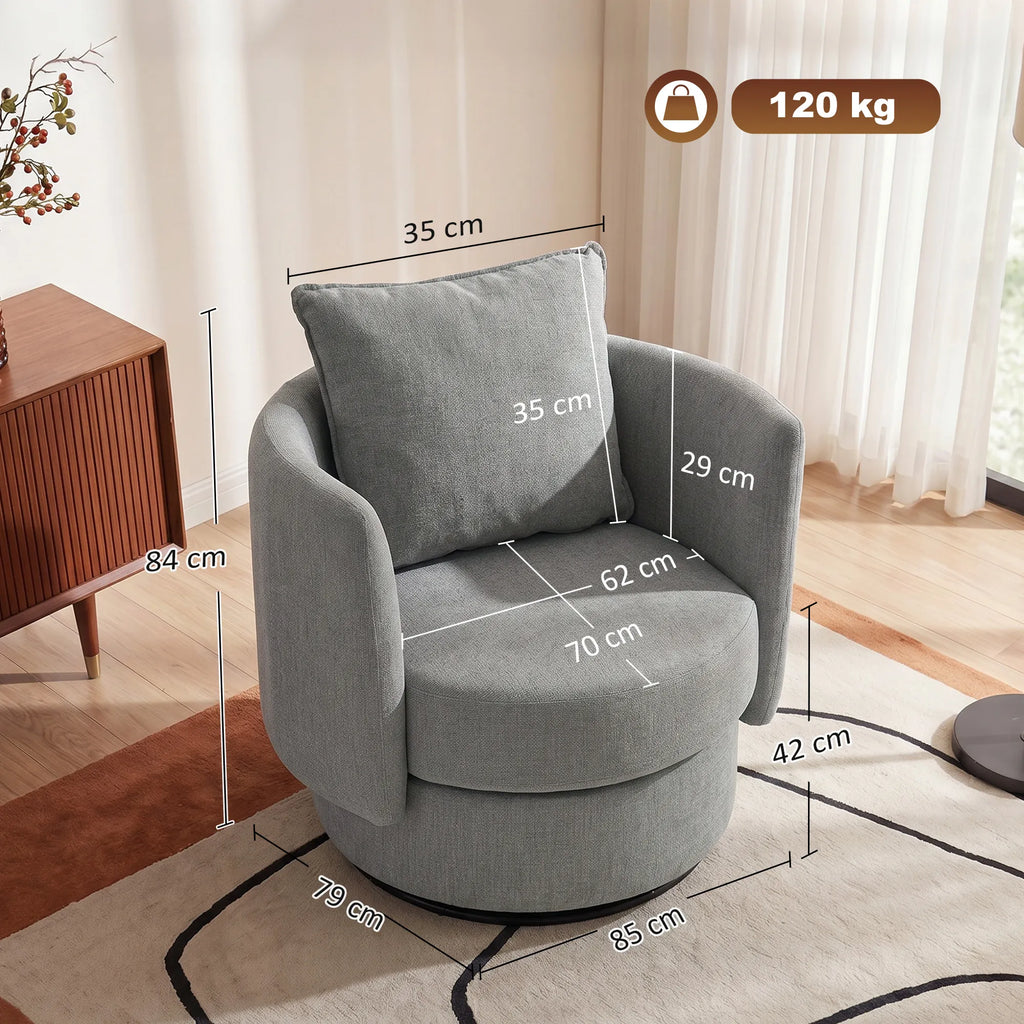 Sukamasis fotelis, 360° besisukantis poilsio krėslas su pagalve, šviesiai pilkas