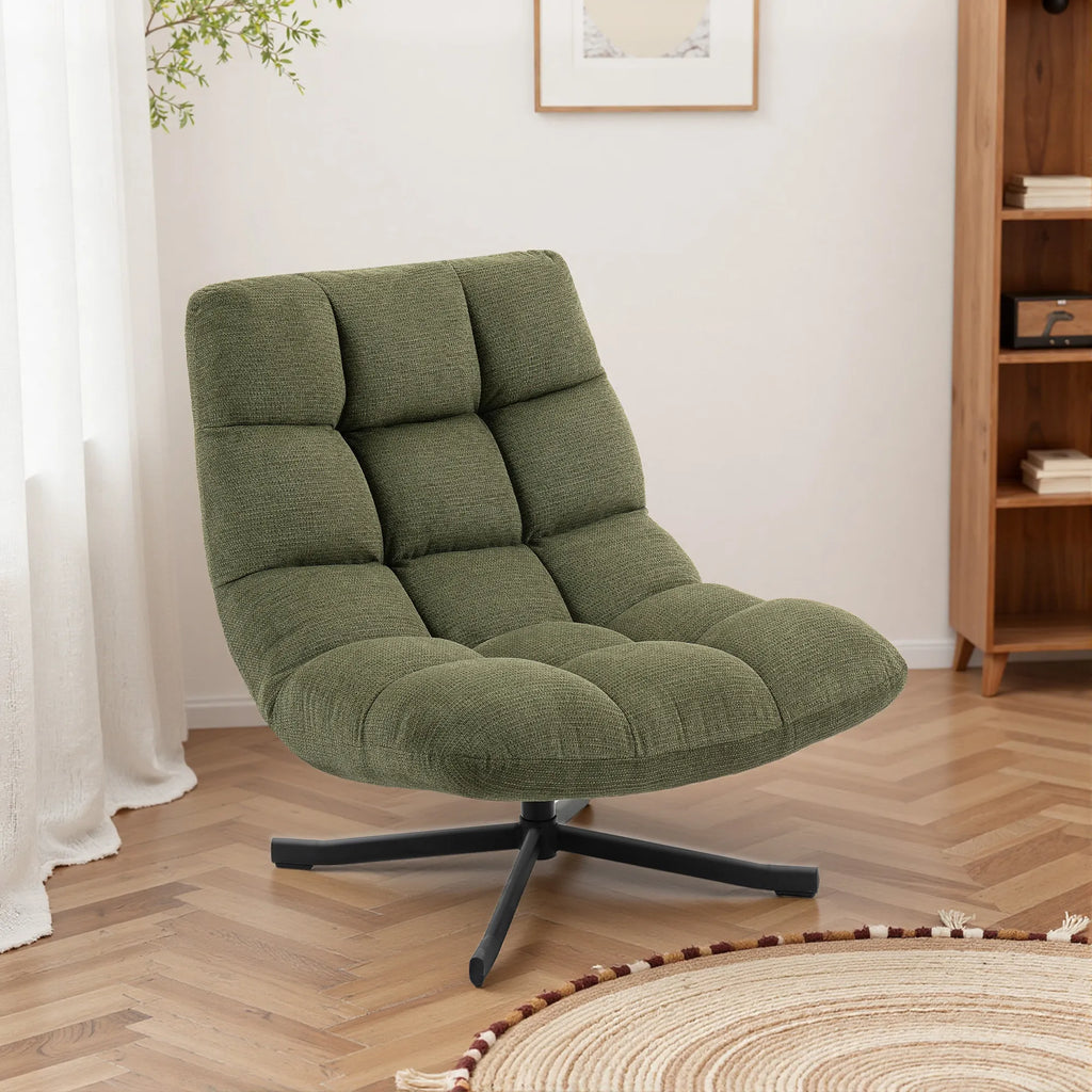 Sukamasis fotelis su plačia sėdyne, žalias