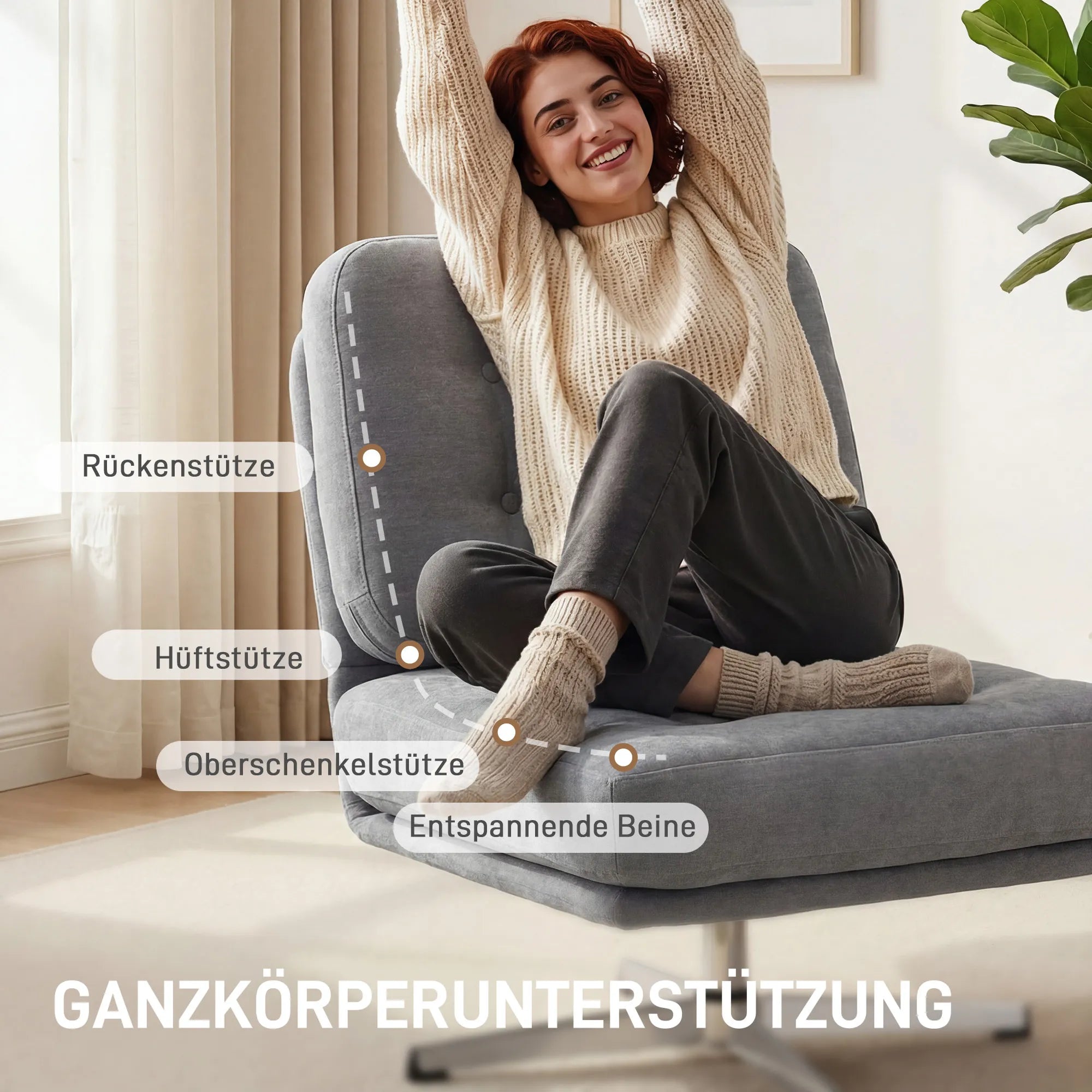 Sukamasis krėslas, svetainės kėdė su „Chenille“ audiniu, iki 120 kg, šviesiai pilkas