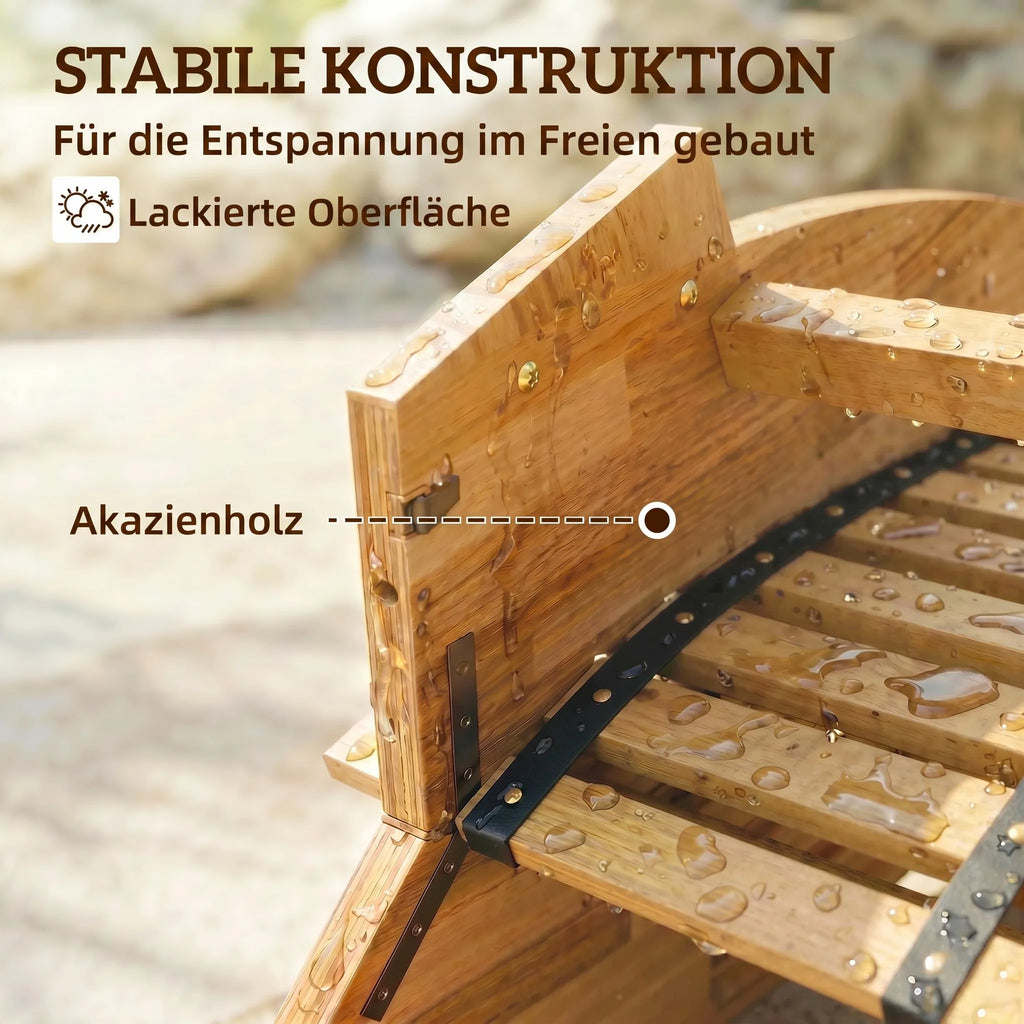 Sulankstoma ergonomiška sodo gultas iš akacijų medžio su S formos skersinių konstrukcija, 60 x 156 x 77 cm