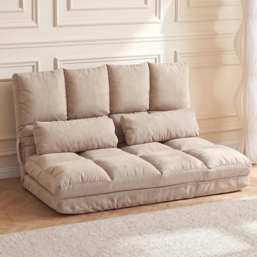 Sulankstoma grindų sofa-lova, reguliuojama, 102 x 73 x 60 cm, smėlio spalvos