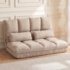 Sulankstyta į sofos padėtį grindų sofa-lova prie dekoratyvinės sienos