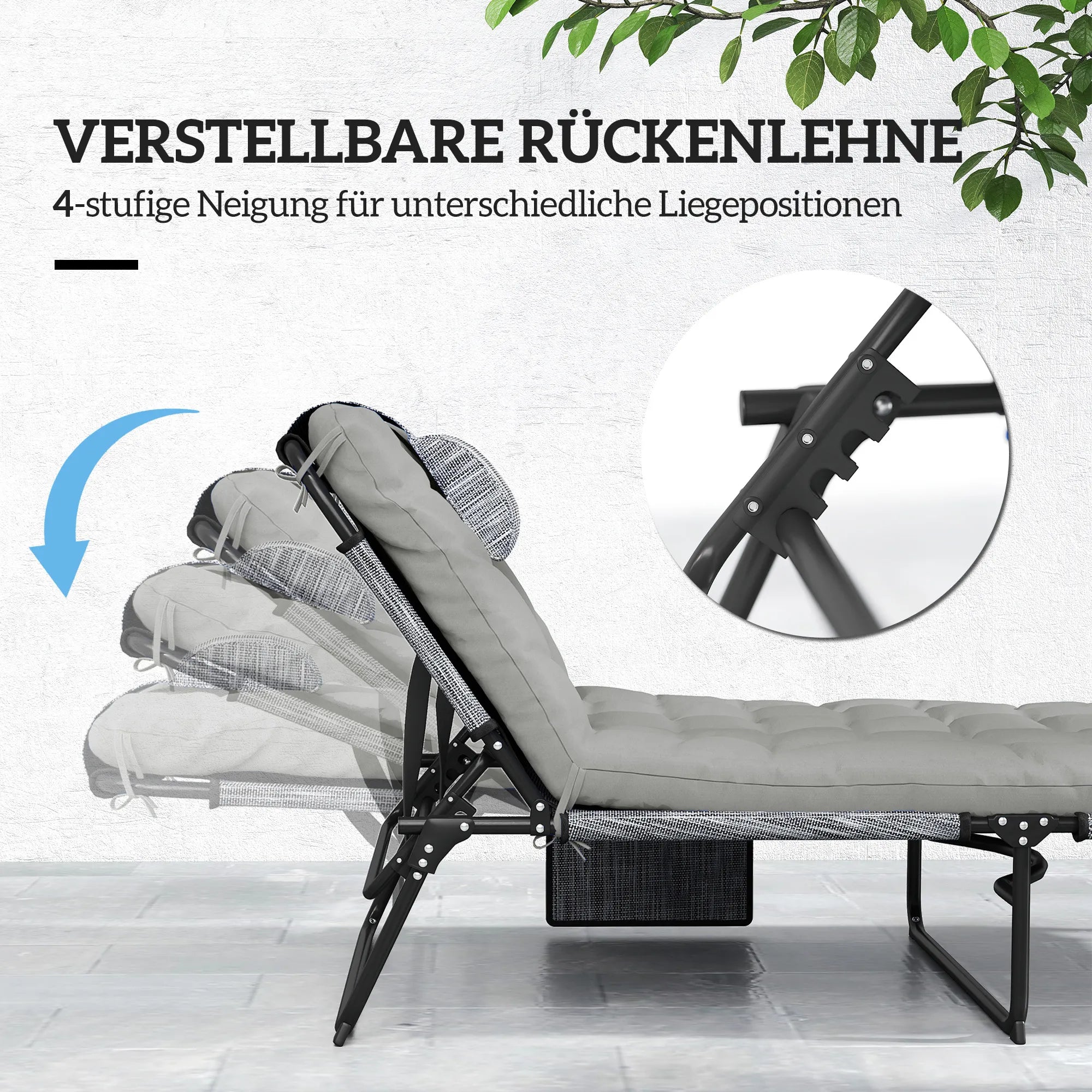 Sulankstoma gultas, 4 padėčių reguliuojama atrama, iki 120 kg, pilka