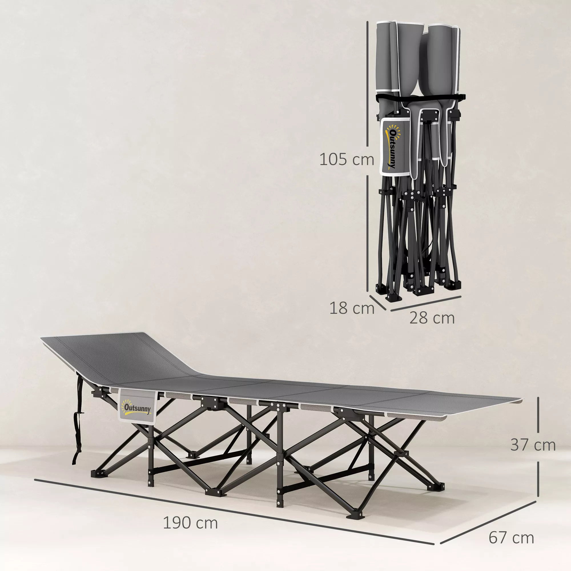 Sulankstoma kempingo lova su čiužiniu poliuretano 190x67 cm ergonomiška juoda