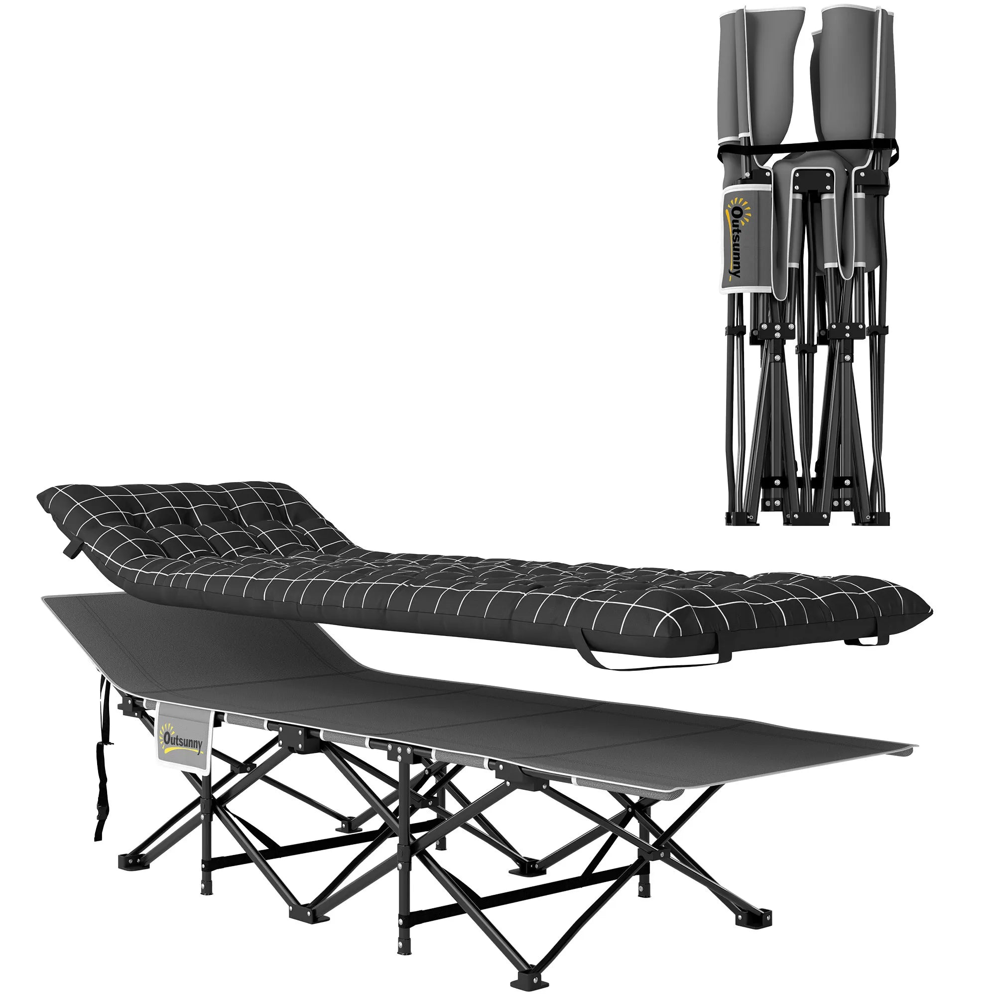 Sulankstoma kempingo lova su čiužiniu poliuretano 190x67 cm ergonomiška juoda