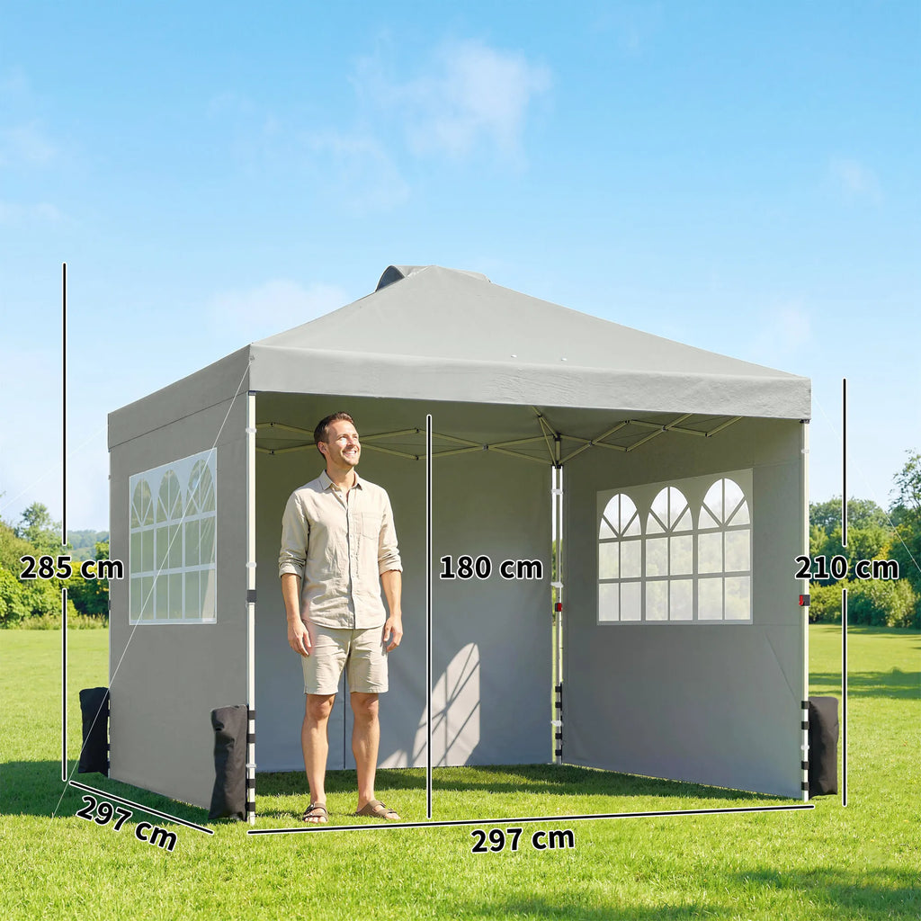 Sulankstoma pavėsinė palapinė 3x3 m, su 3 sienelėmis, UV50+ apsauga, reguliuojamo aukščio, šviesiai pilka