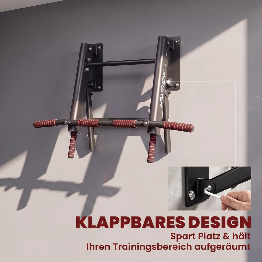 Sulankstyta prie sienos juosta ir tvirtinimo mechanizmo detalė