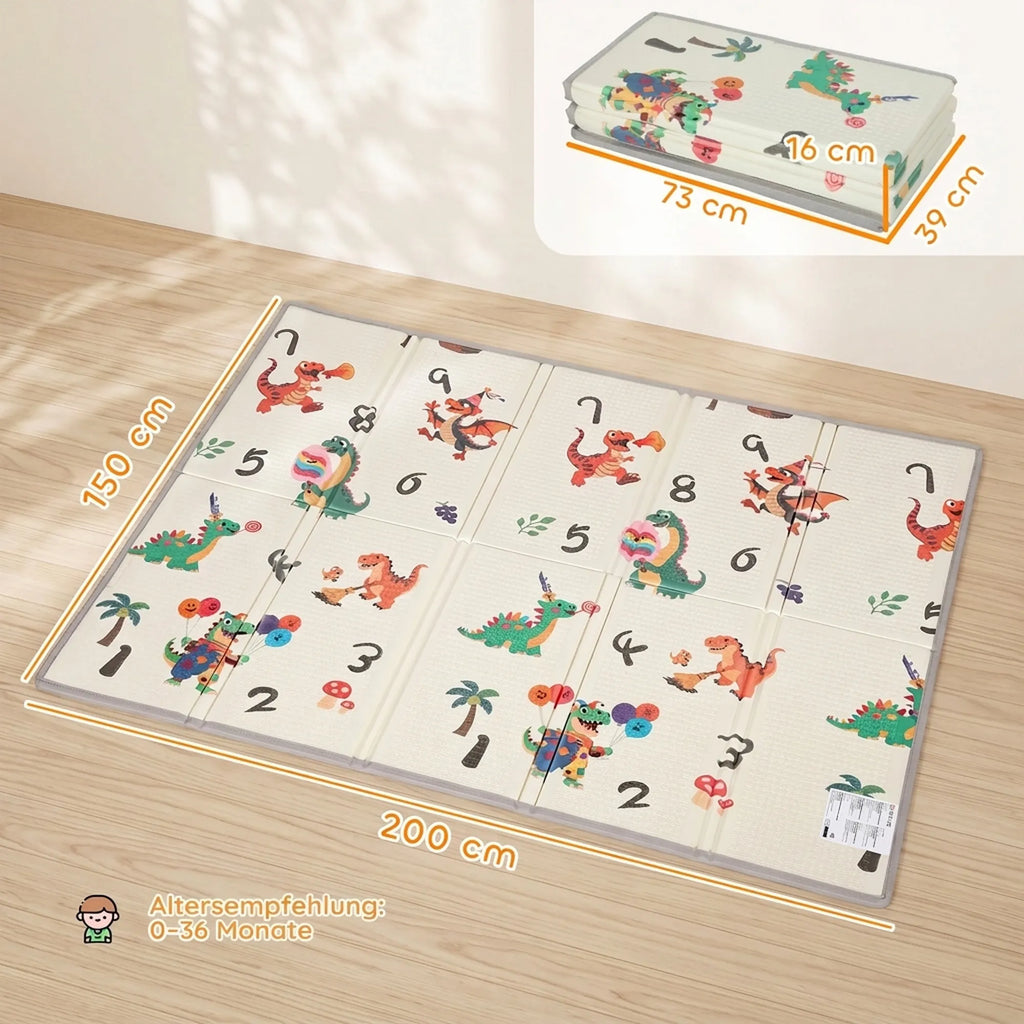 Žaidimų kilimėlio matmenų schema: 200 × 150 cm išskleisto ir sulankstyto dydžio