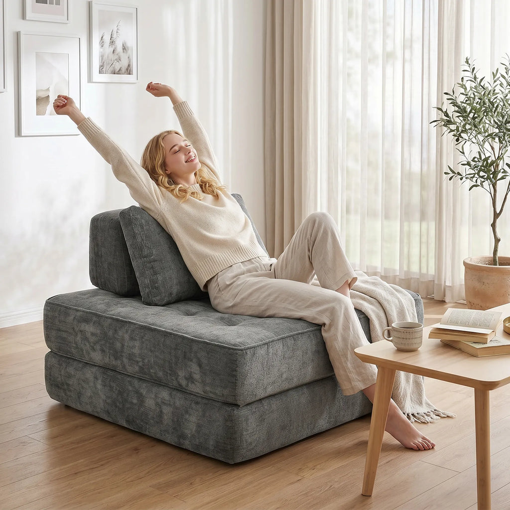 Sulankstomas fotelis-lova, 2-in-1, pilkos spalvos