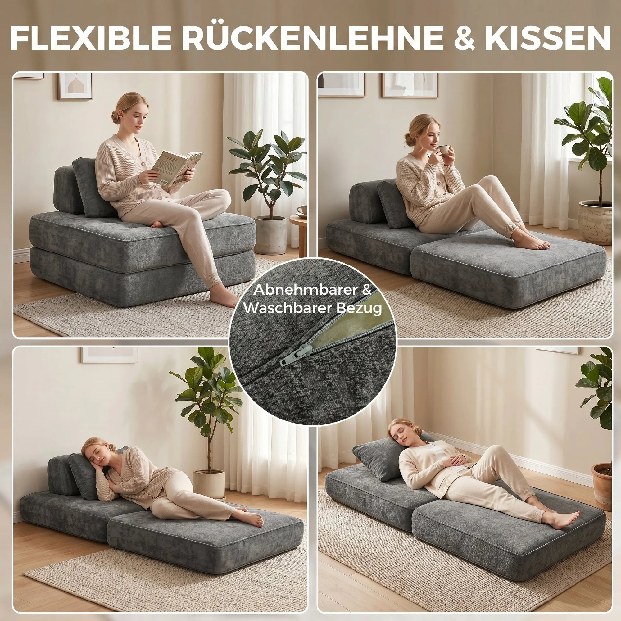 Sulankstomas fotelis-lova, 2-in-1, pilkos spalvos