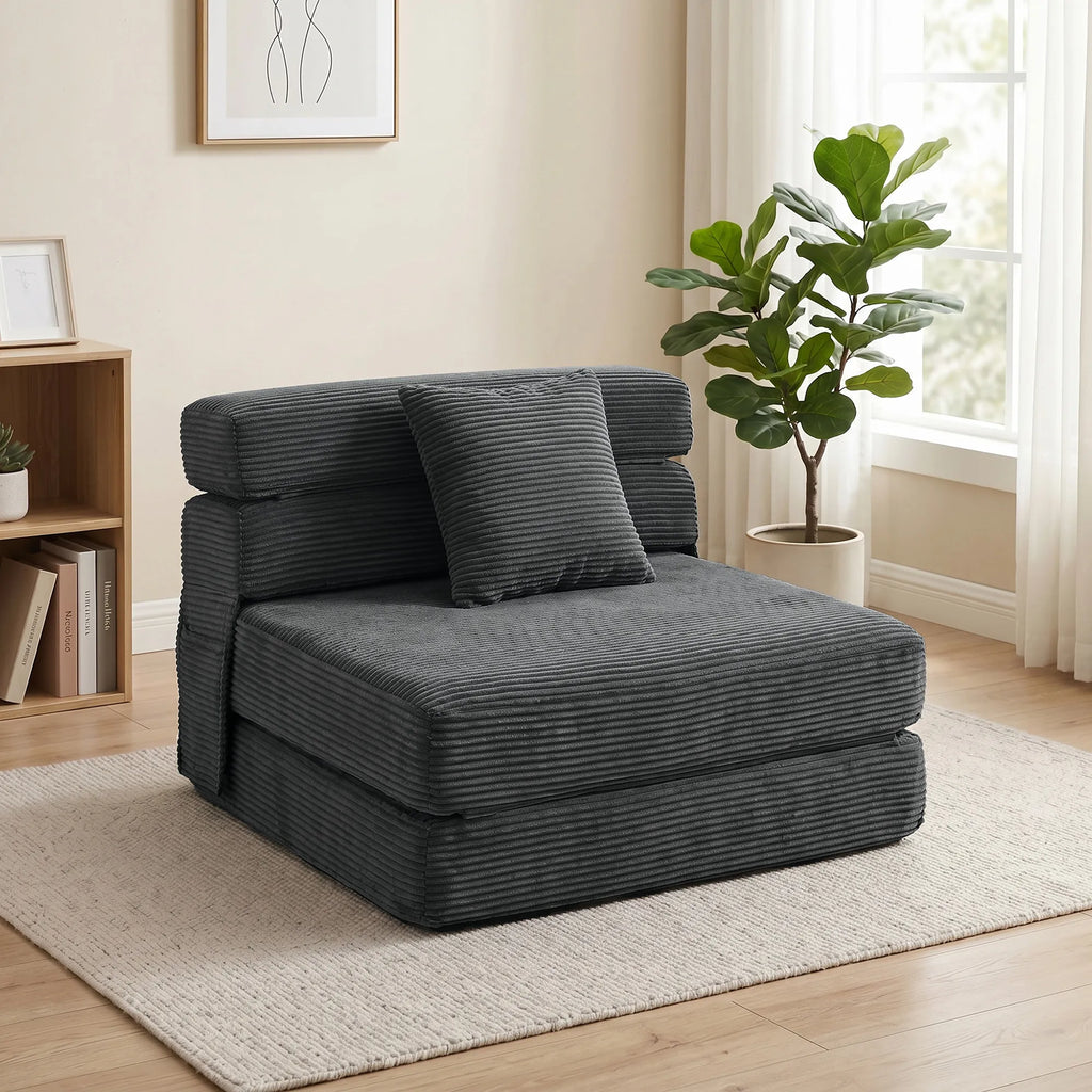 Sulankstomas fotelis-lova 2-in-1 su pagalve, tamsiai pilkas