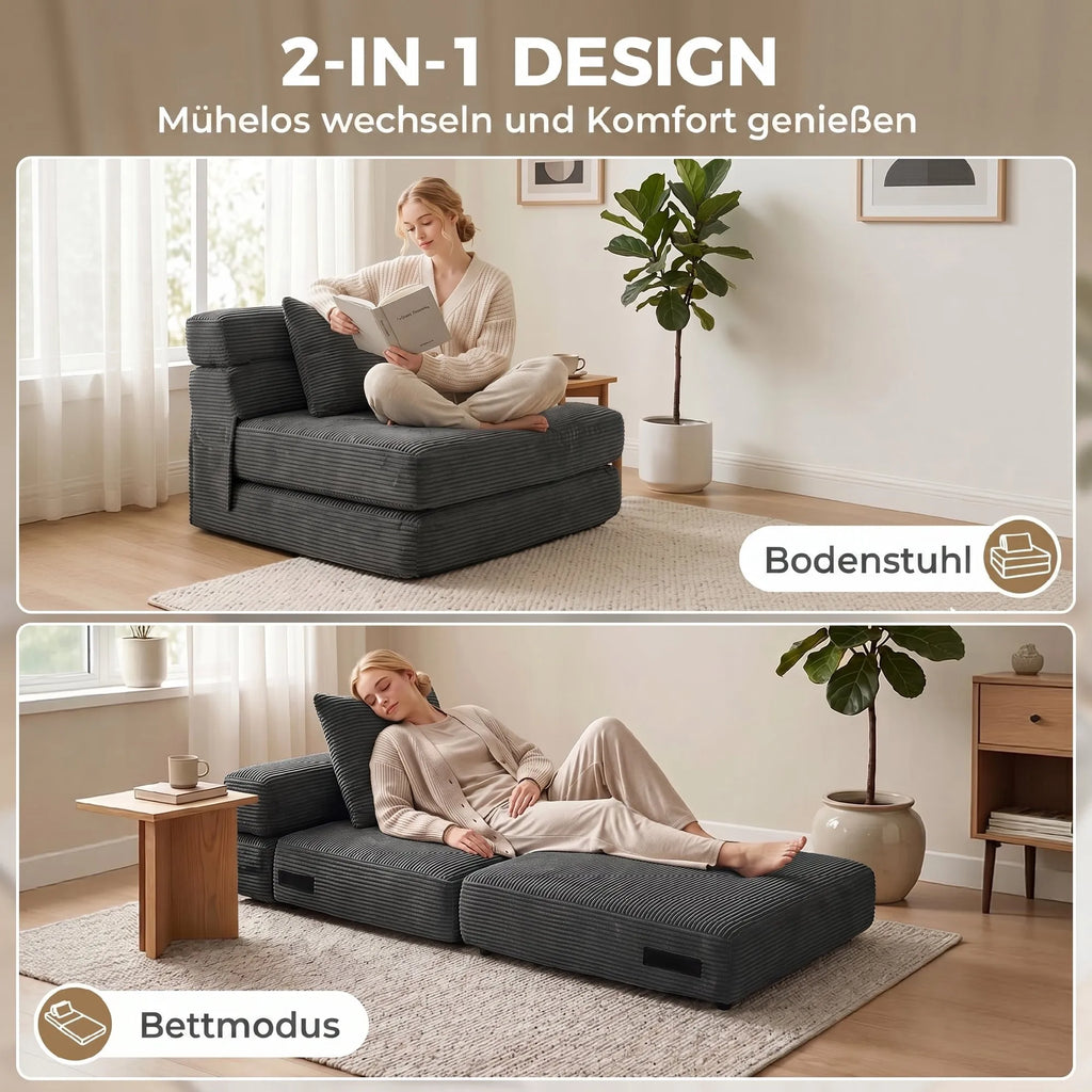 Sulankstomas fotelis-lova 2-in-1 su pagalve, tamsiai pilkas