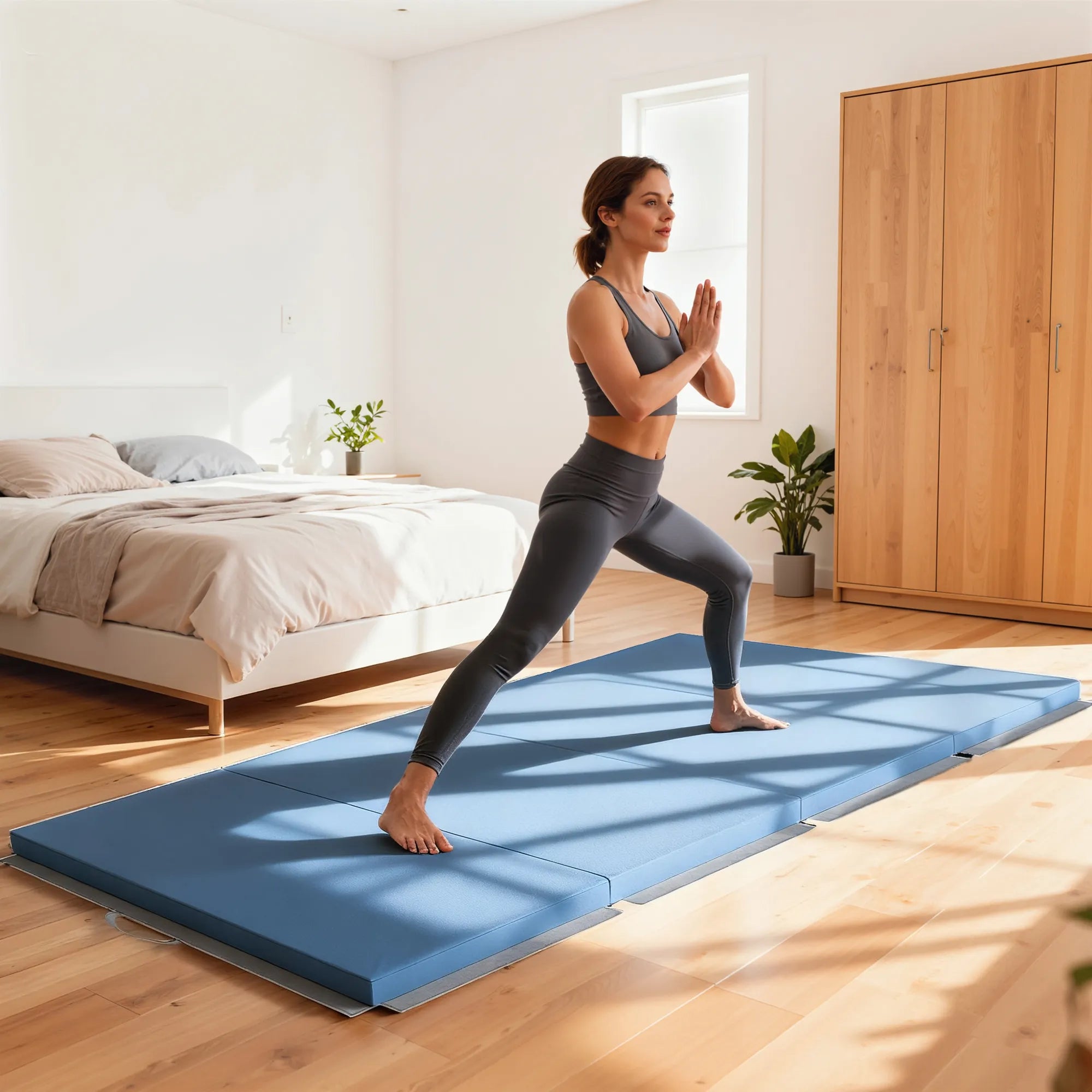 Sulankstomas gimnastikos kilimėlis 240 x 120 cm, šviesiai mėlynas