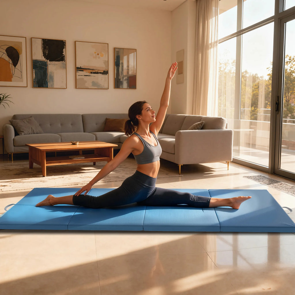 Sulankstomas gimnastikos kilimėlis 240 x 120 cm, šviesiai mėlynas