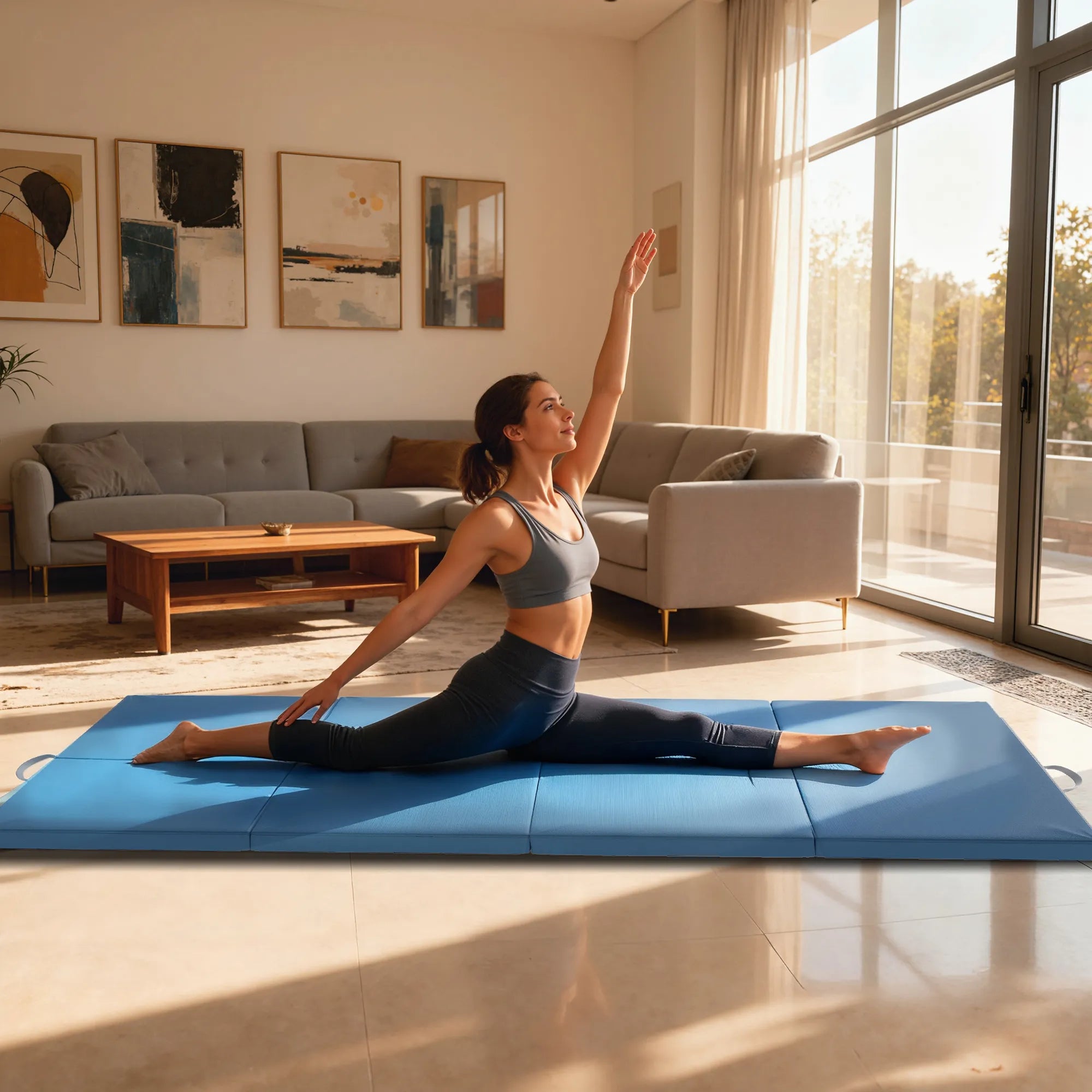 Sulankstomas gimnastikos kilimėlis 240 x 120 cm, šviesiai mėlynas
