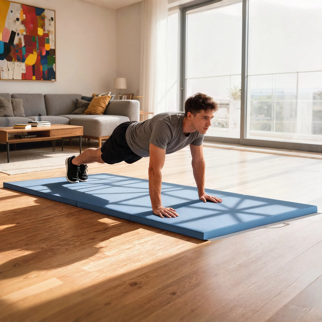 Sulankstomas gimnastikos kilimėlis 240 x 120 cm, šviesiai mėlynas