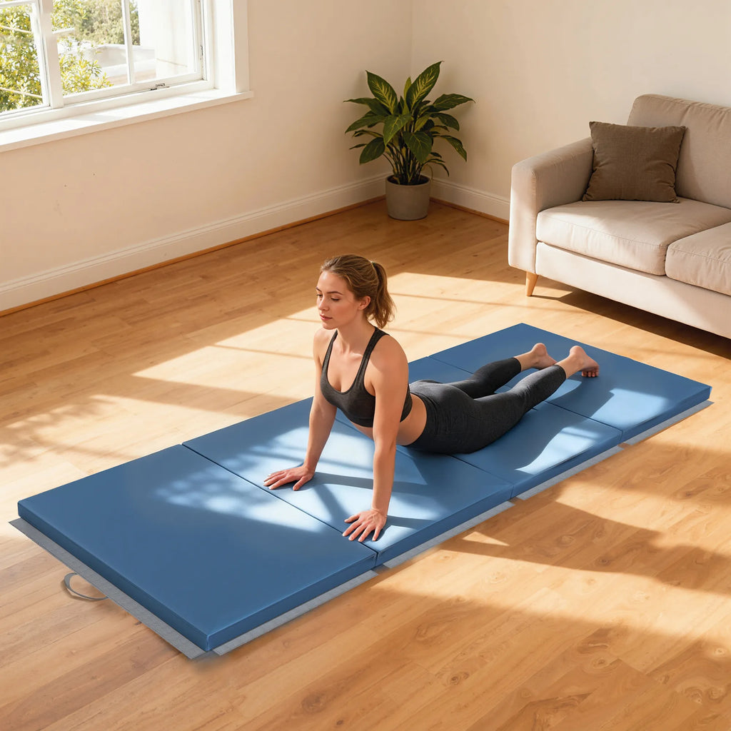 Sulankstomas gimnastikos kilimėlis 240 x 120 cm, šviesiai mėlynas